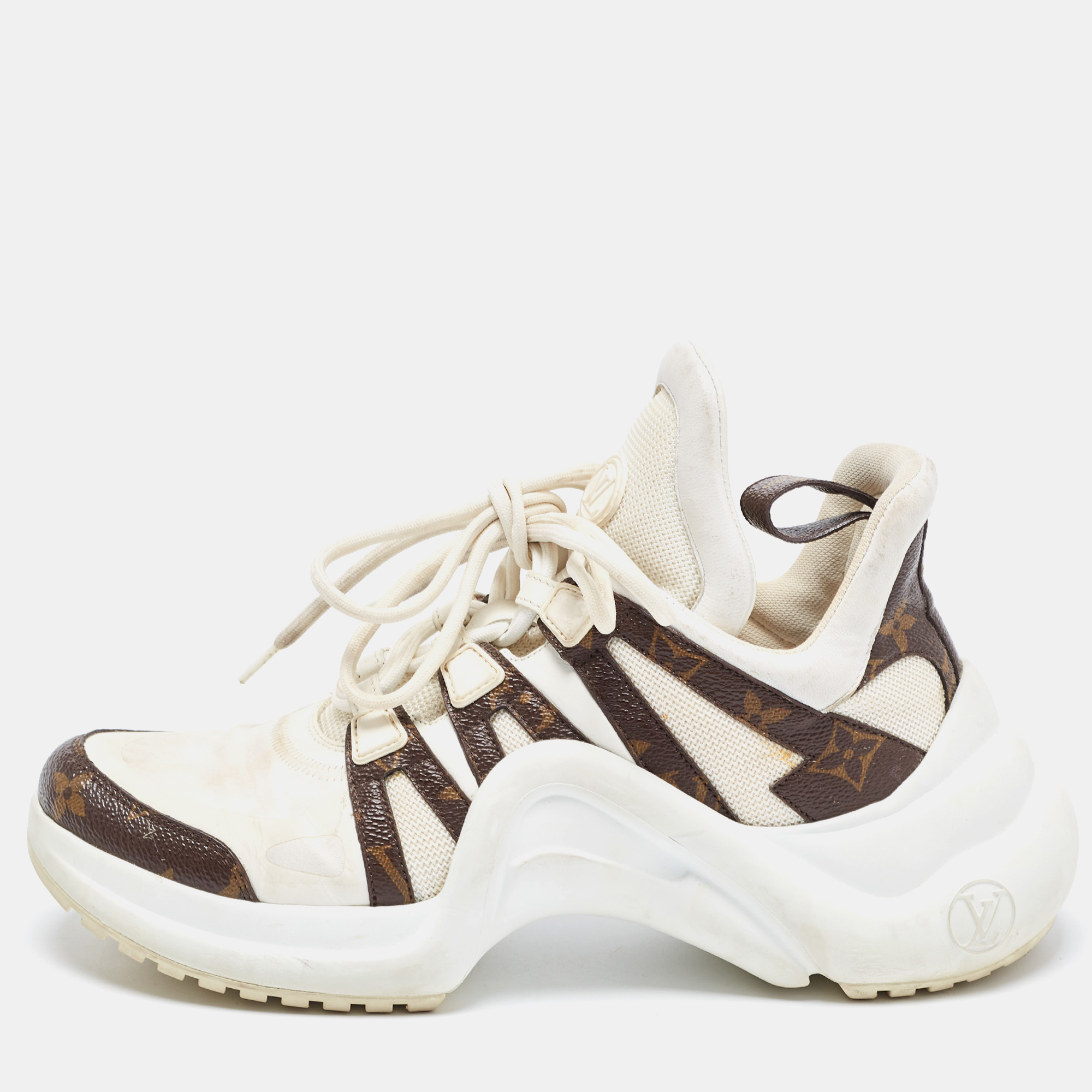 Louis Vuitton White/Brown Canvas And Mesh Archlight Sneakers Size 40