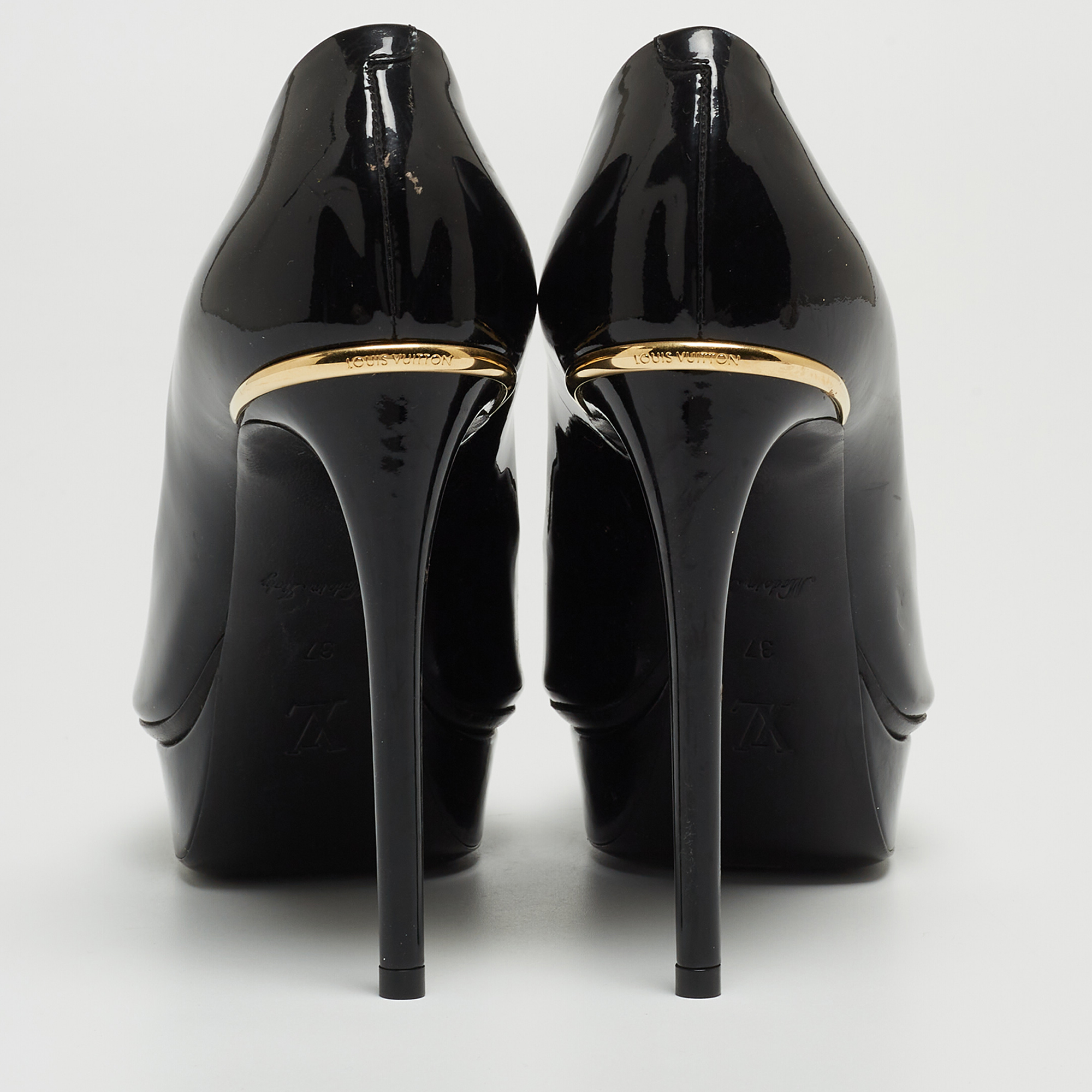 Louis Vuitton Black Patent Leather Eyeline Peep Toe Pumps Size 37