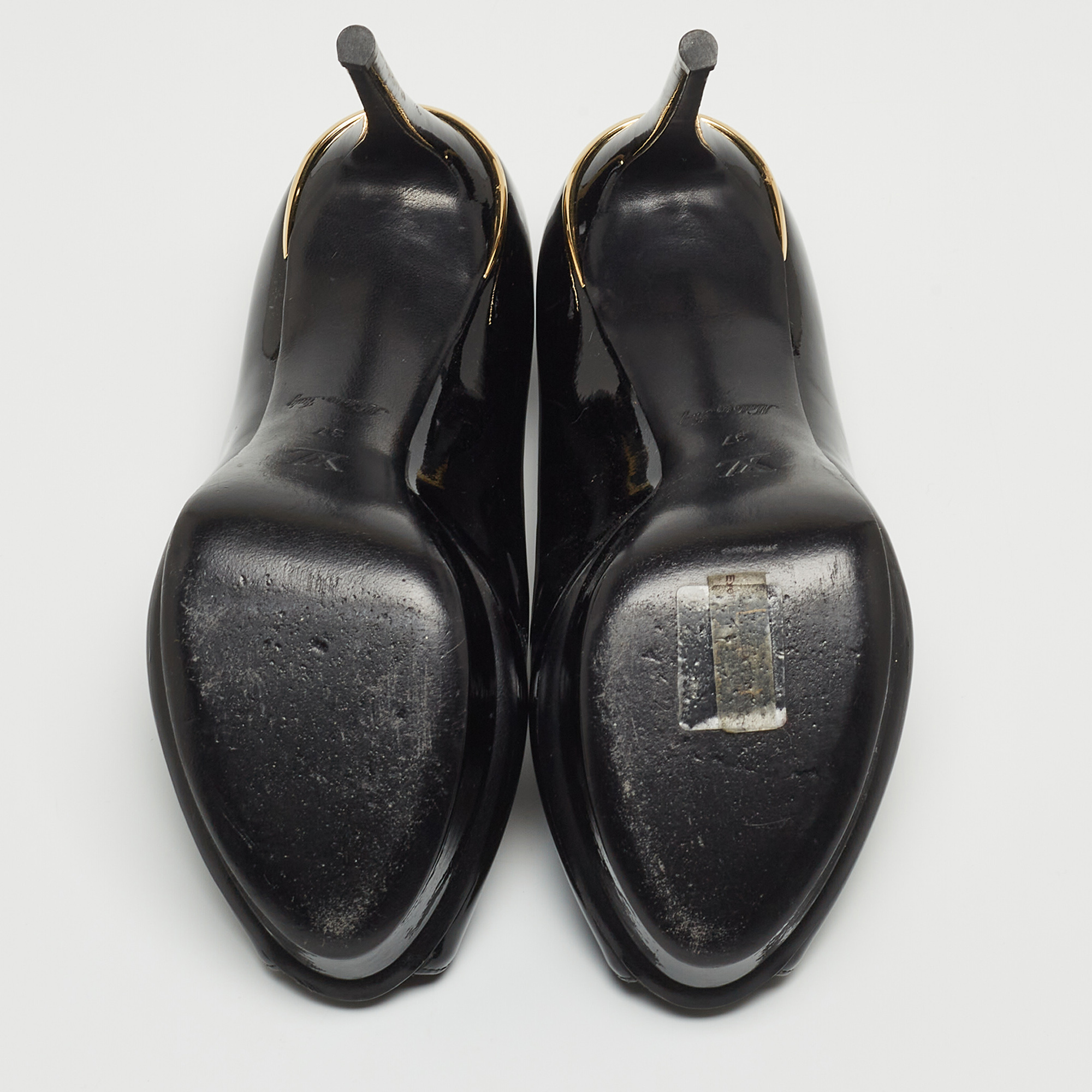 Louis Vuitton Black Patent Leather Eyeline Peep Toe Pumps Size 37