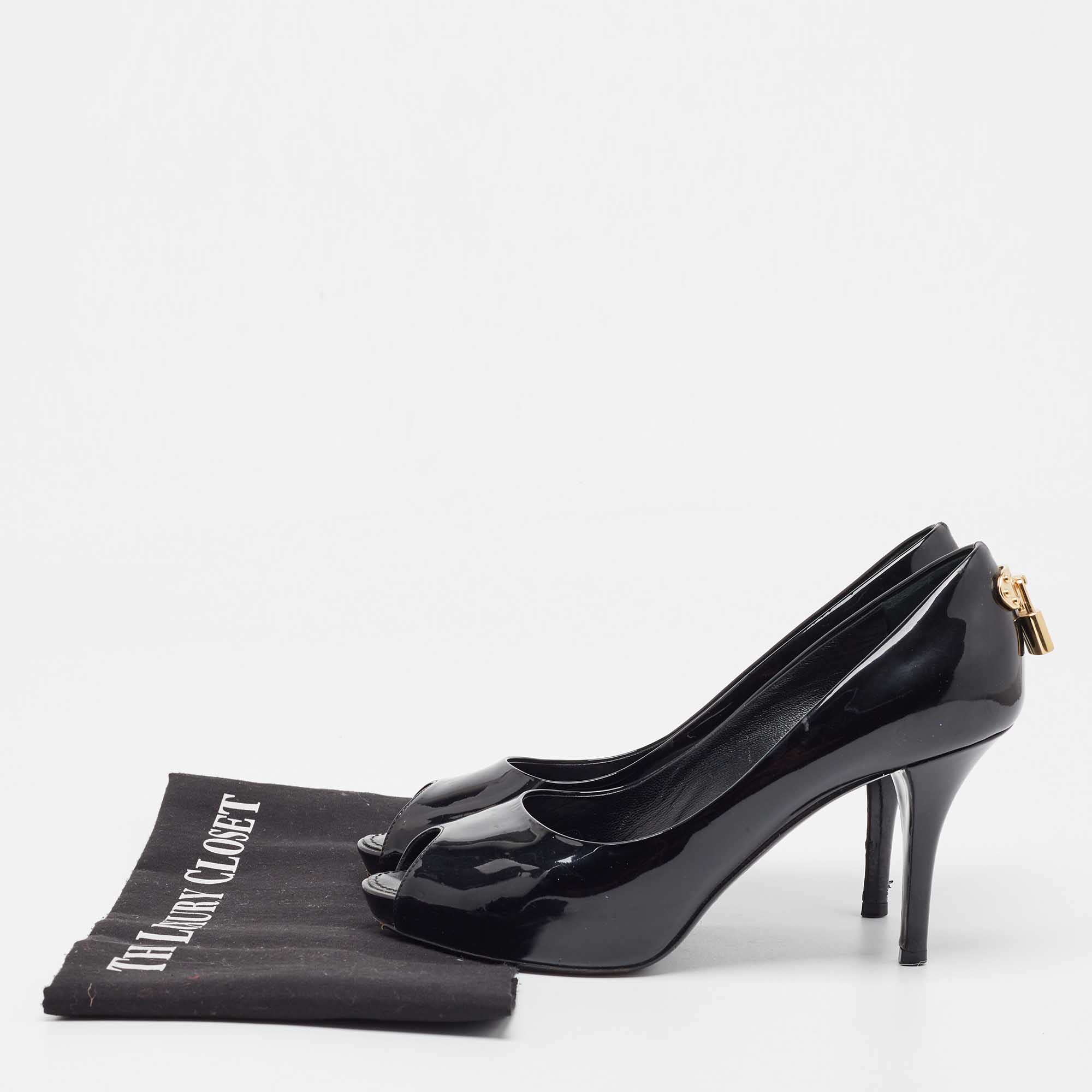 Louis Vuitton Black Patent Leather Oh Really! Peep Toe Pumps Size 37