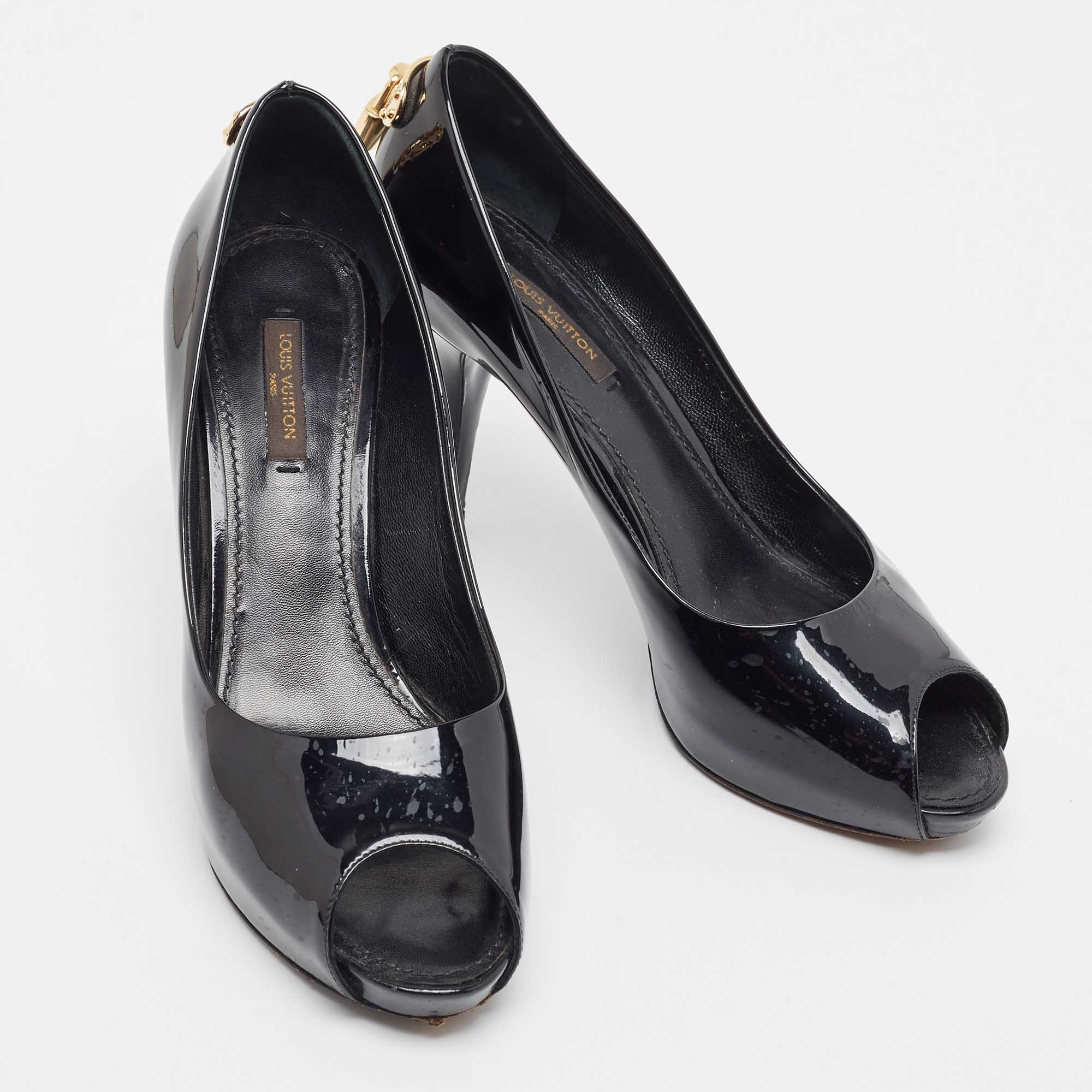 Louis Vuitton Black Patent Leather Oh Really! Peep Toe Pumps Size 37