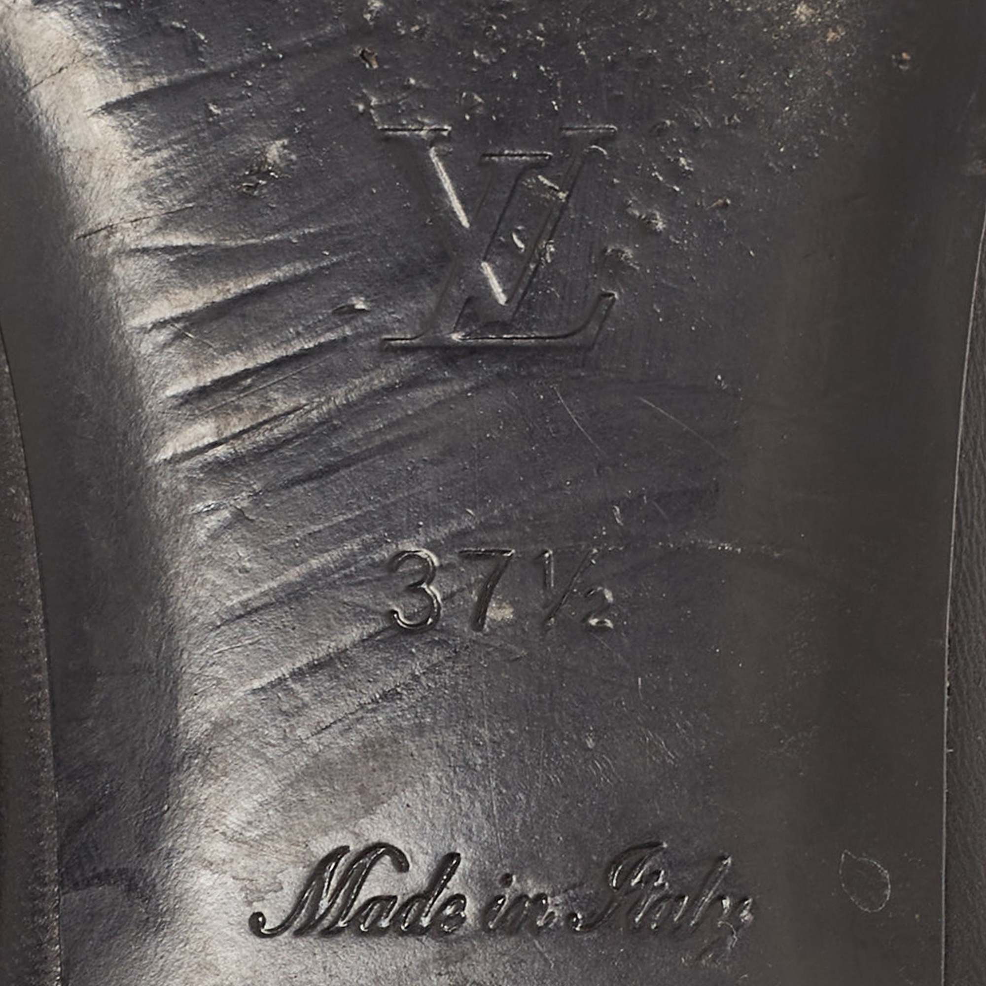 Louis Vuitton Black Monogram Embossed Leather Revival Flat Slides Size 37.5
