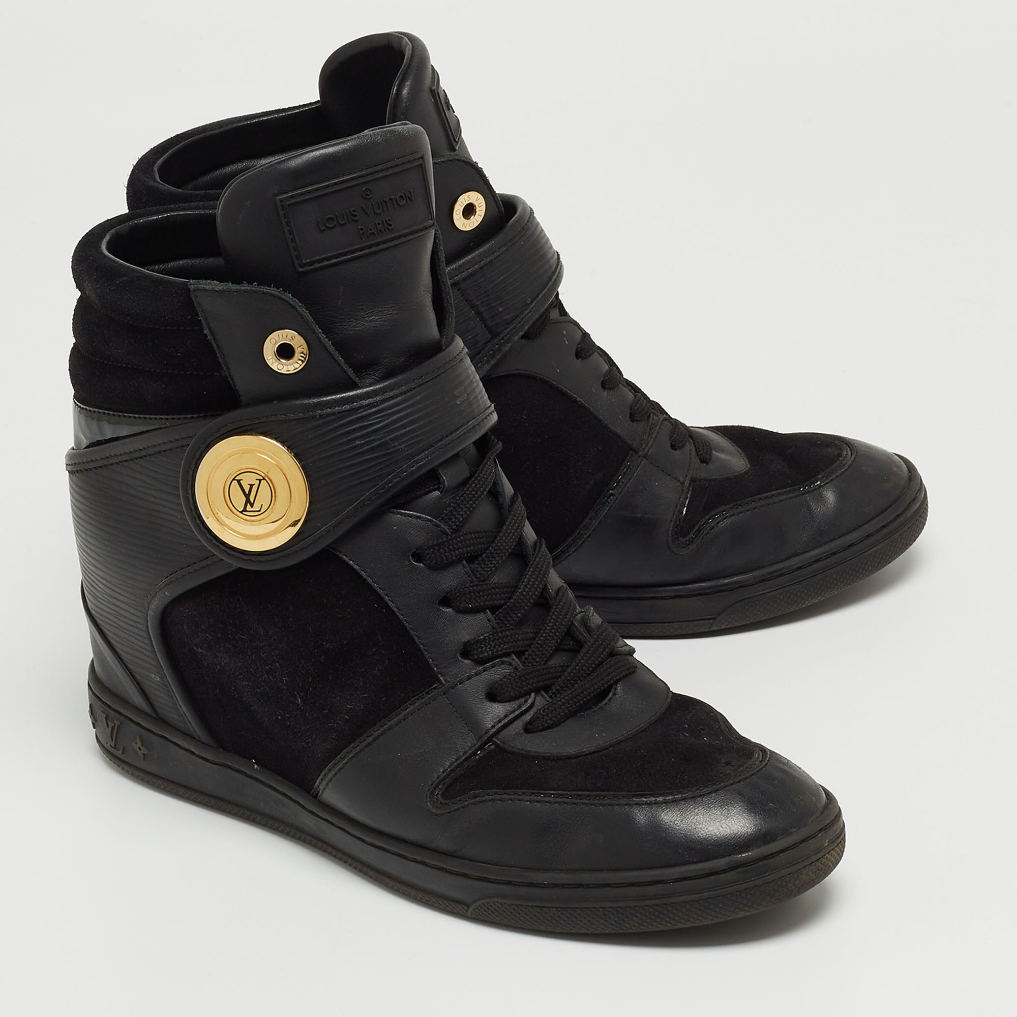 Louis Vuitton Black Epi Leather And Suede High Top Sneakers Size 40