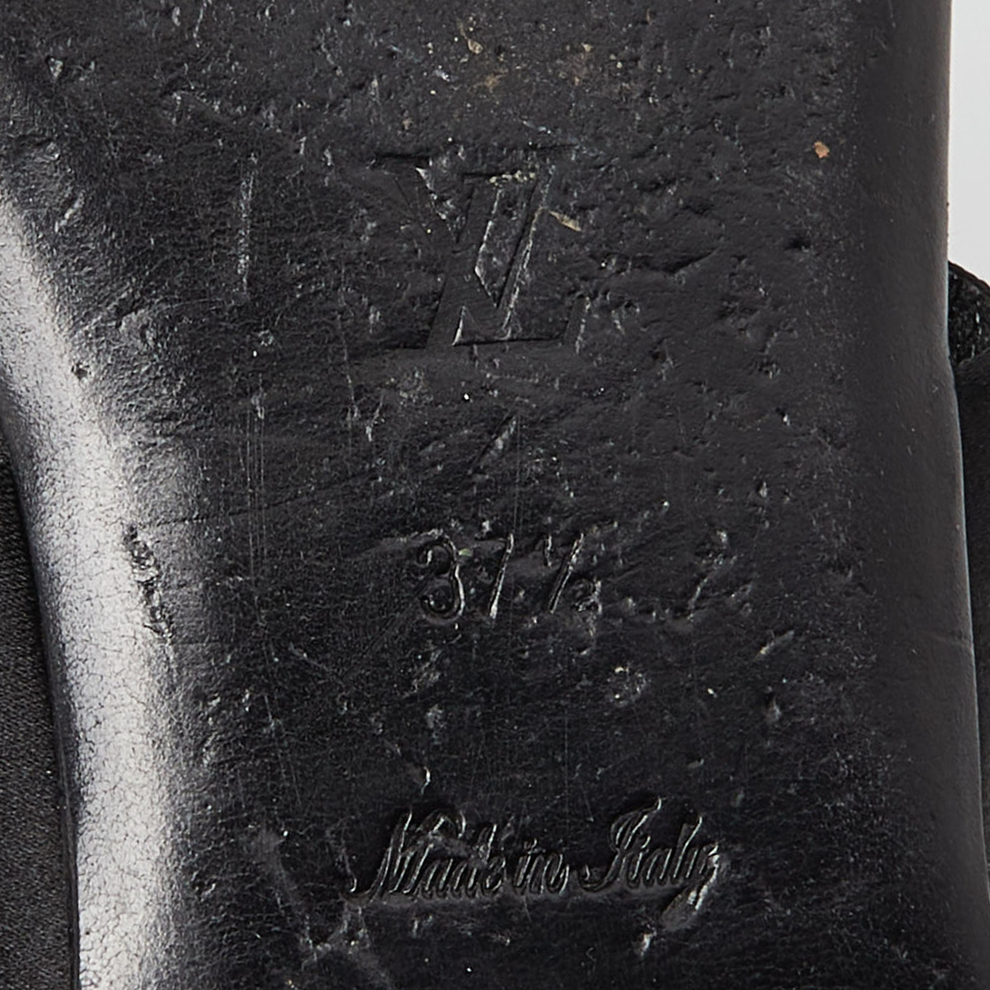 Louis Vuitton Black Satin Embellished Flat Slides Size 37.5