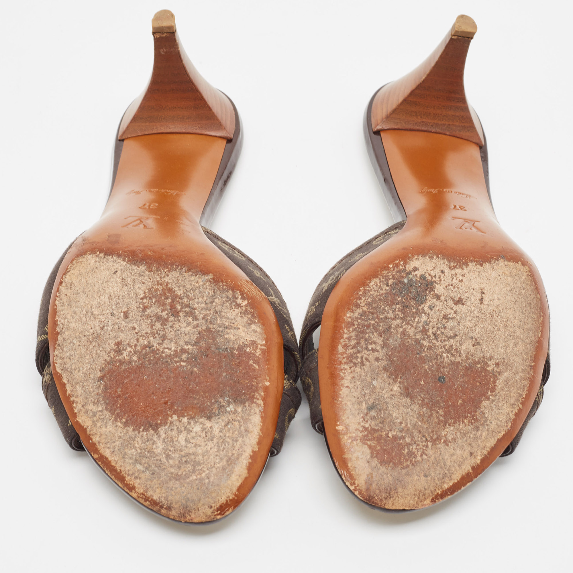 Louis Vuitton Brown Monogram Canvas Crisscross Slide Sandals Size 37
