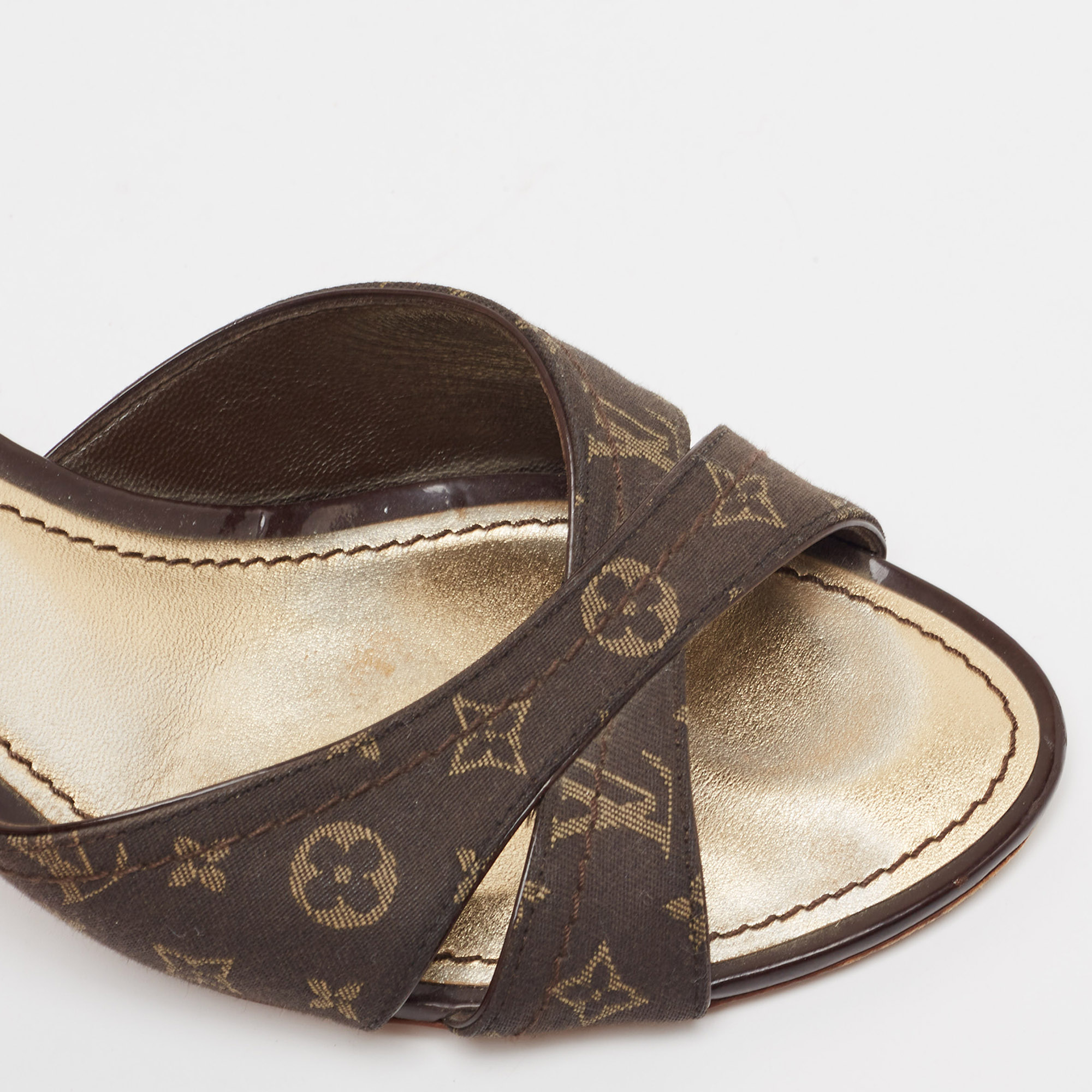 Louis Vuitton Brown Monogram Canvas Crisscross Slide Sandals Size 37