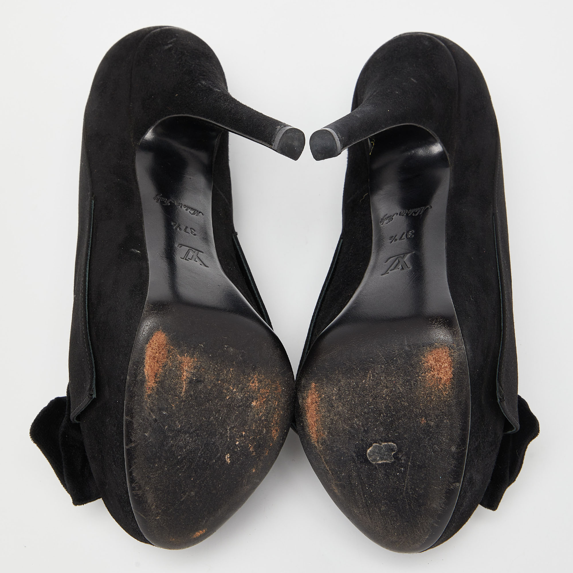 Louis Vuitton Black Suede Peep Toe Pumps Size 37.5