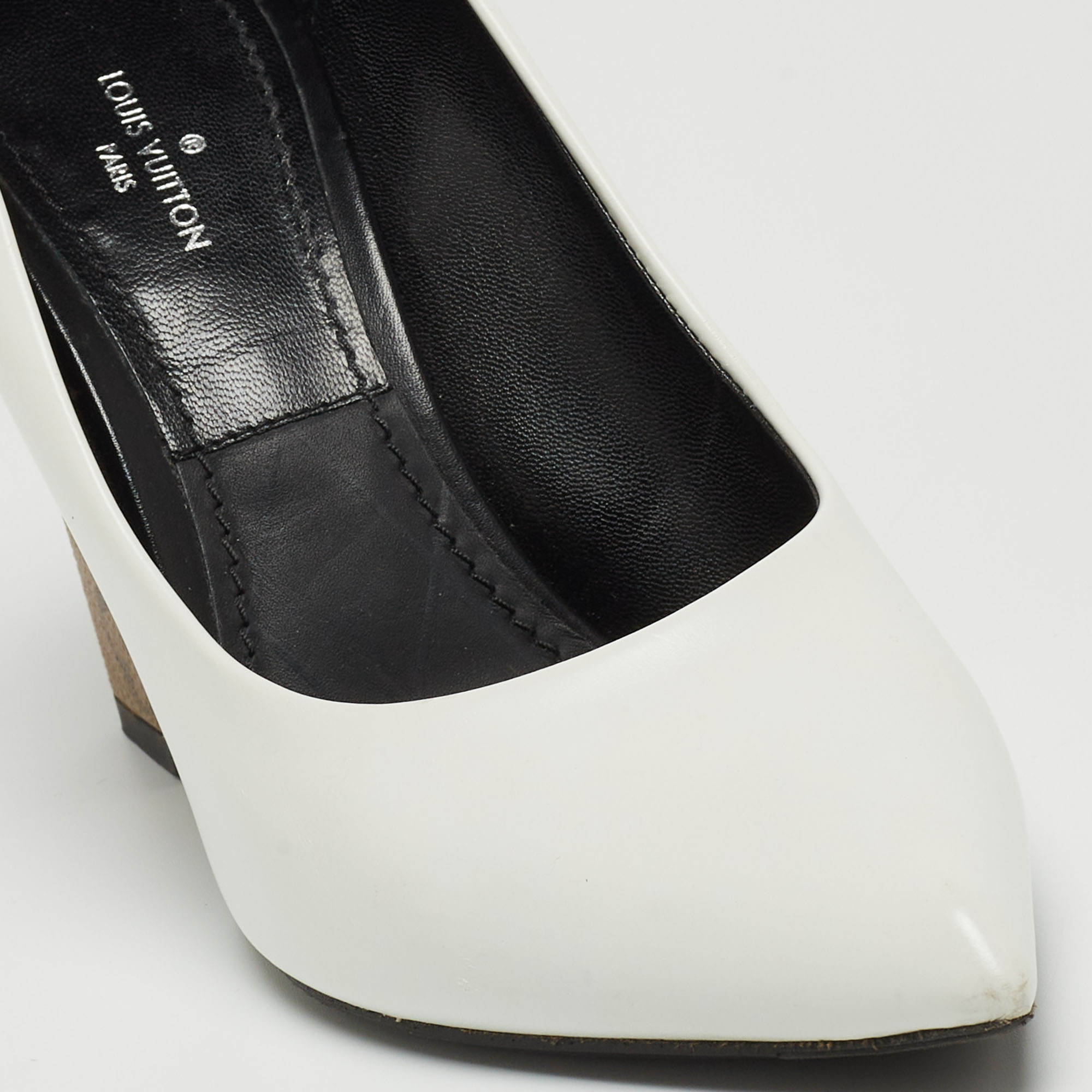 Louis Vuitton White Leather And Monogram Canvas Rodeo Queen Pumps Size 36
