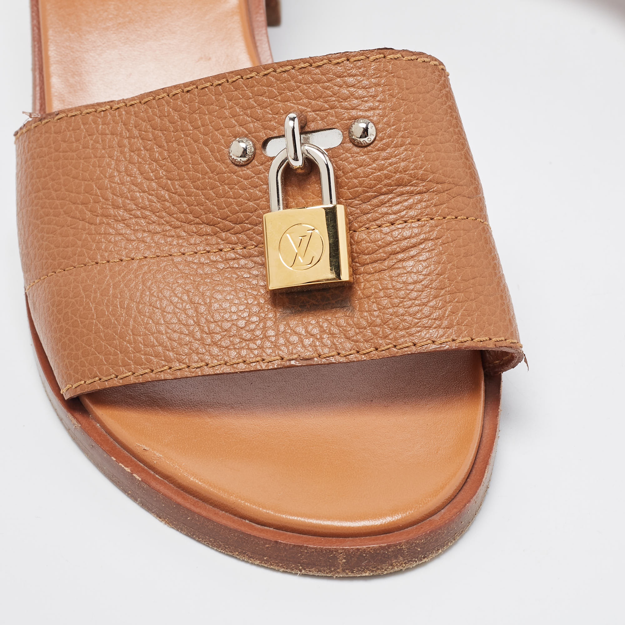 Louis Vuitton Brown Leather Lock It Sandals Size 39