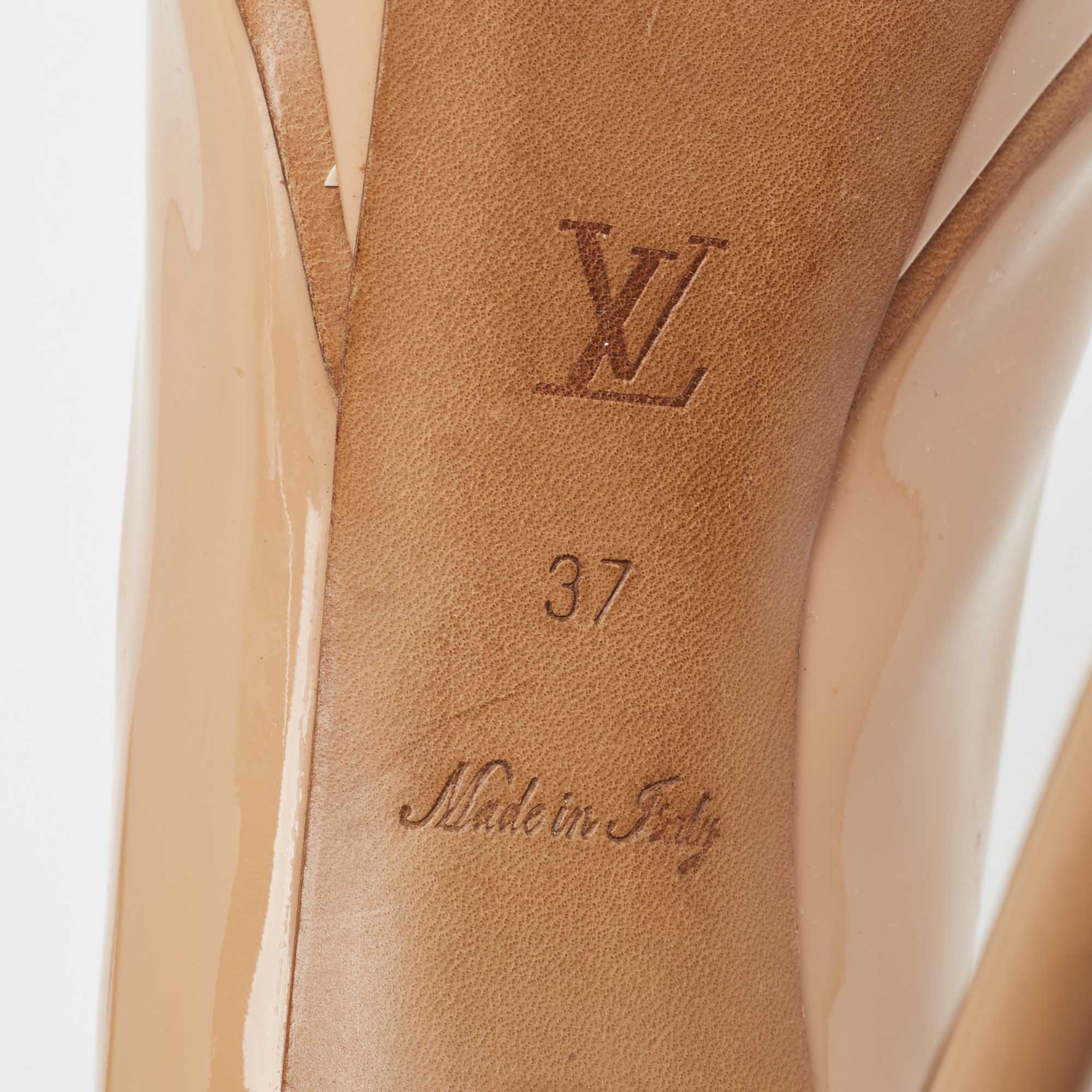 Louis Vuitton Beige Patent Leather Eyeline Peep Toe Pumps Size 37