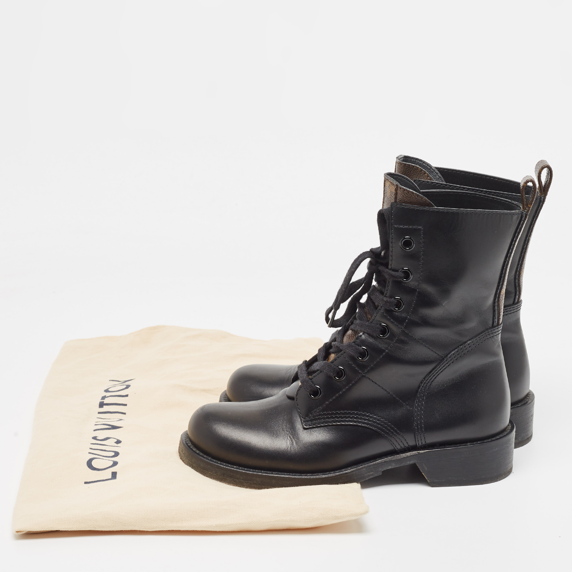 Louis Vuitton Brown/Black Monogram Canvas And Leather Ranger Boots Size 38.5