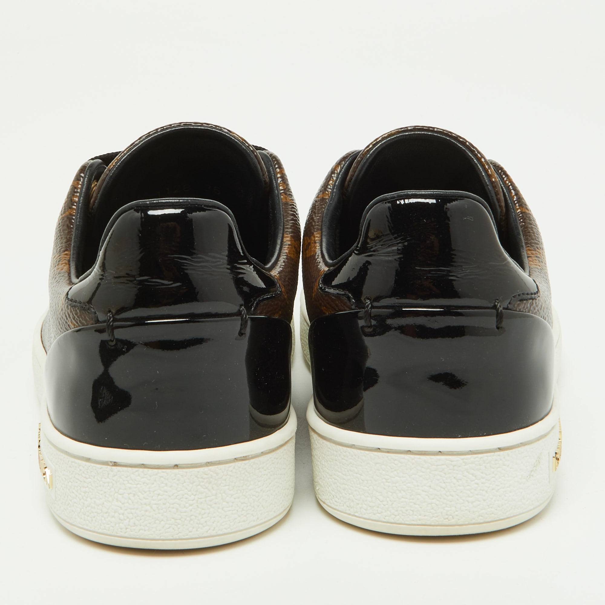 Louis Vuitton Brown/Black Monogram Canvas And Patent Leather Frontrow Sneakers Size 36