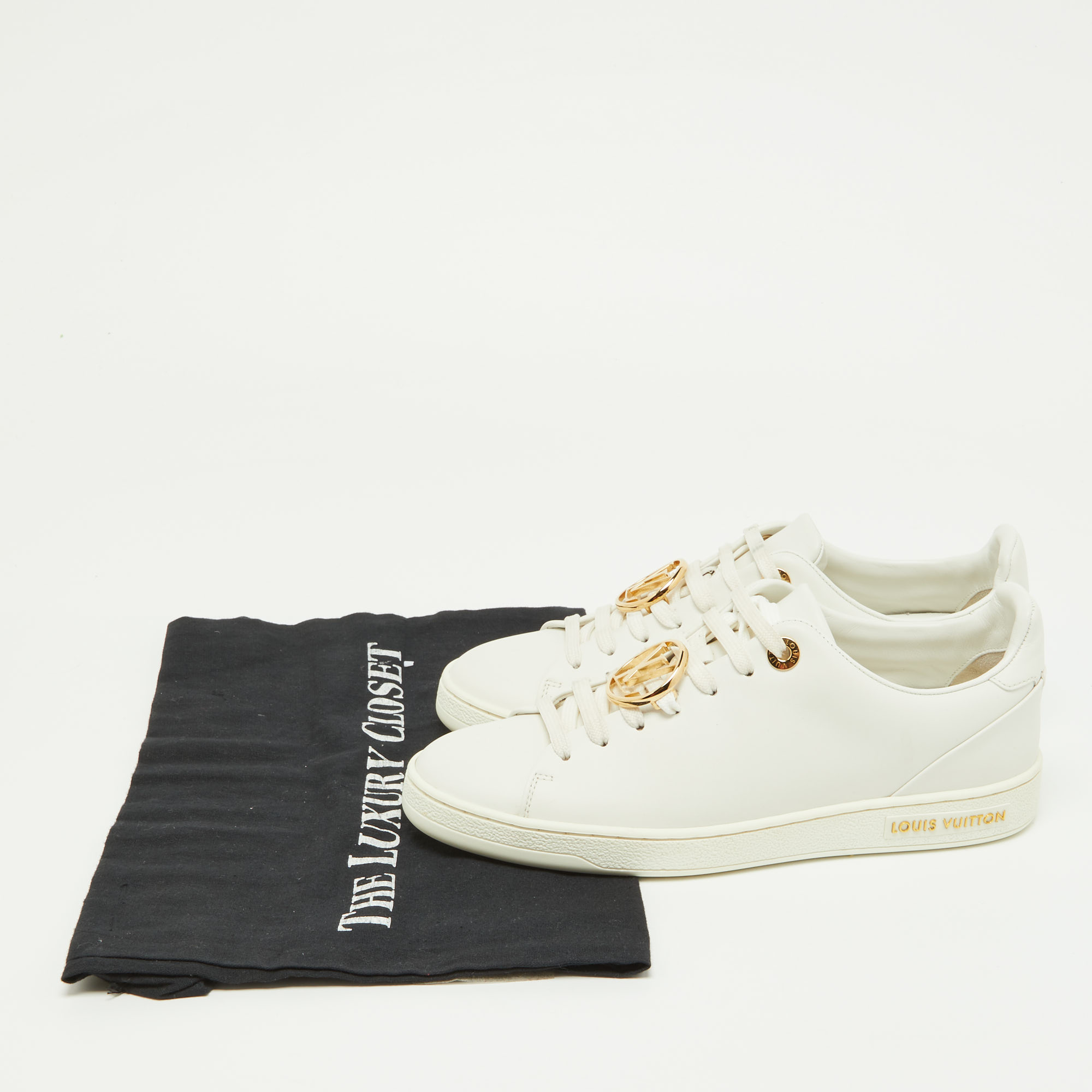 Louis Vuitton White/Gold Leather Frontrow Sneakers Size 36