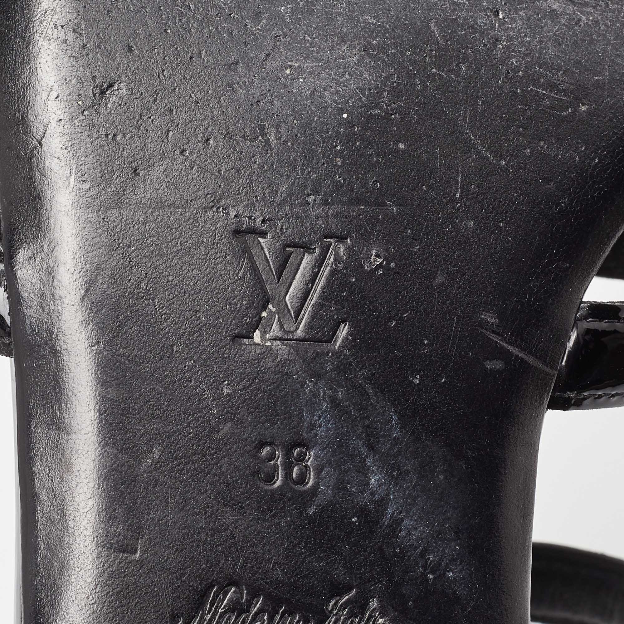 Louis Vuitton Black Patent Leather Paradiso Flat Sandals Size 38