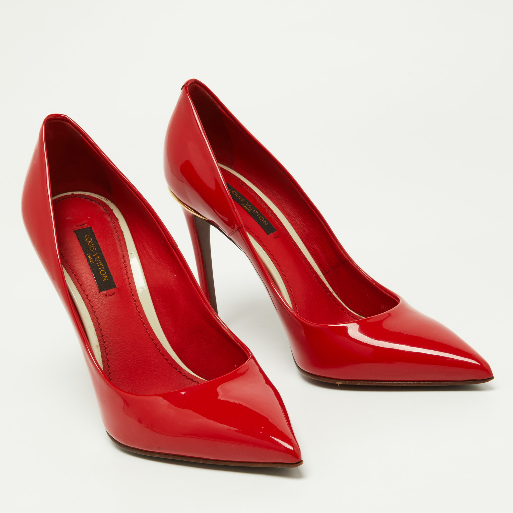 Louis Vuitton Red Patent Leather Eyeline Pointed Toe Pumps Size 37