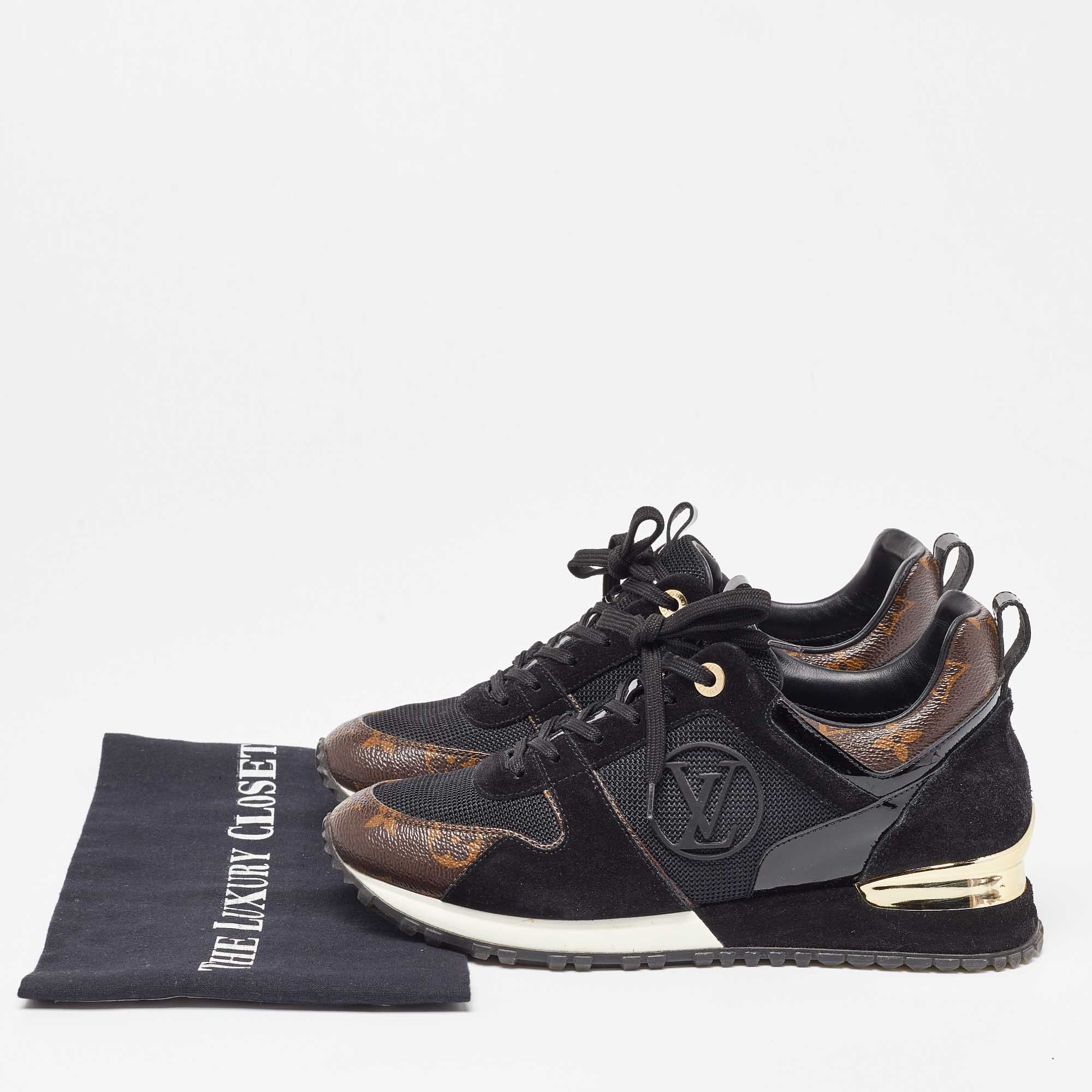Louis Vuitton Black/Brown Monogram Canvas, Suede And Mesh Run Away Low Top Sneakers Size 37.5