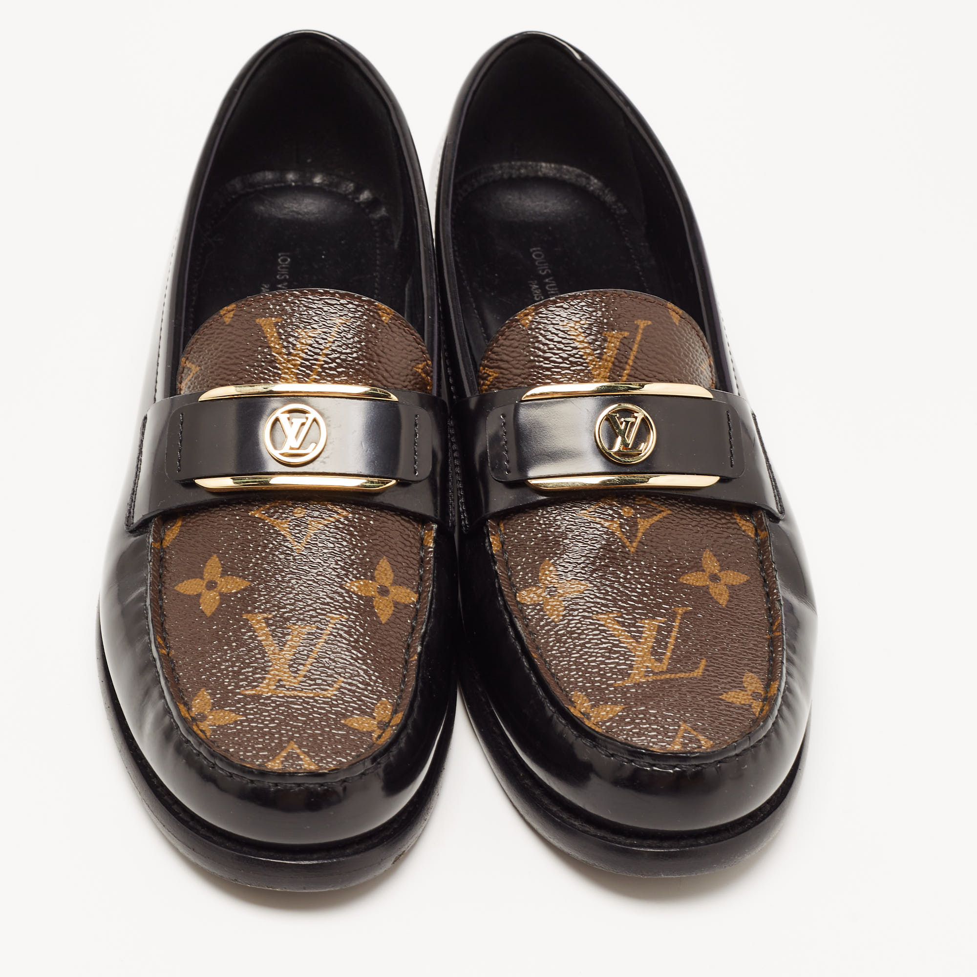 Louis Vuitton Black Monogram Canvas And Leather Academy Loafers Size 39