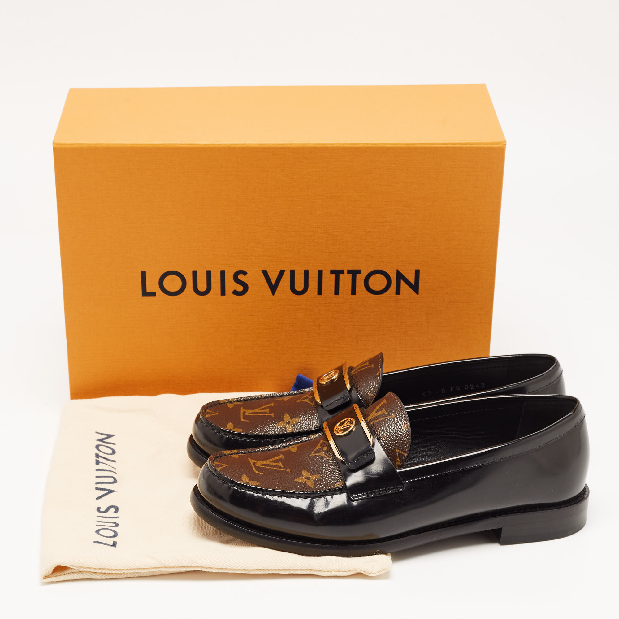 Louis Vuitton Black Monogram Canvas And Leather Academy Loafers Size 39
