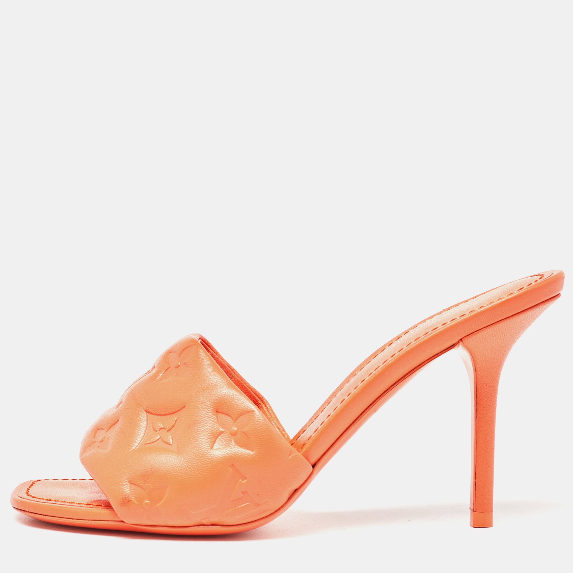 Louis vuitton orange monogram leather revival open toe slide sandals size 36