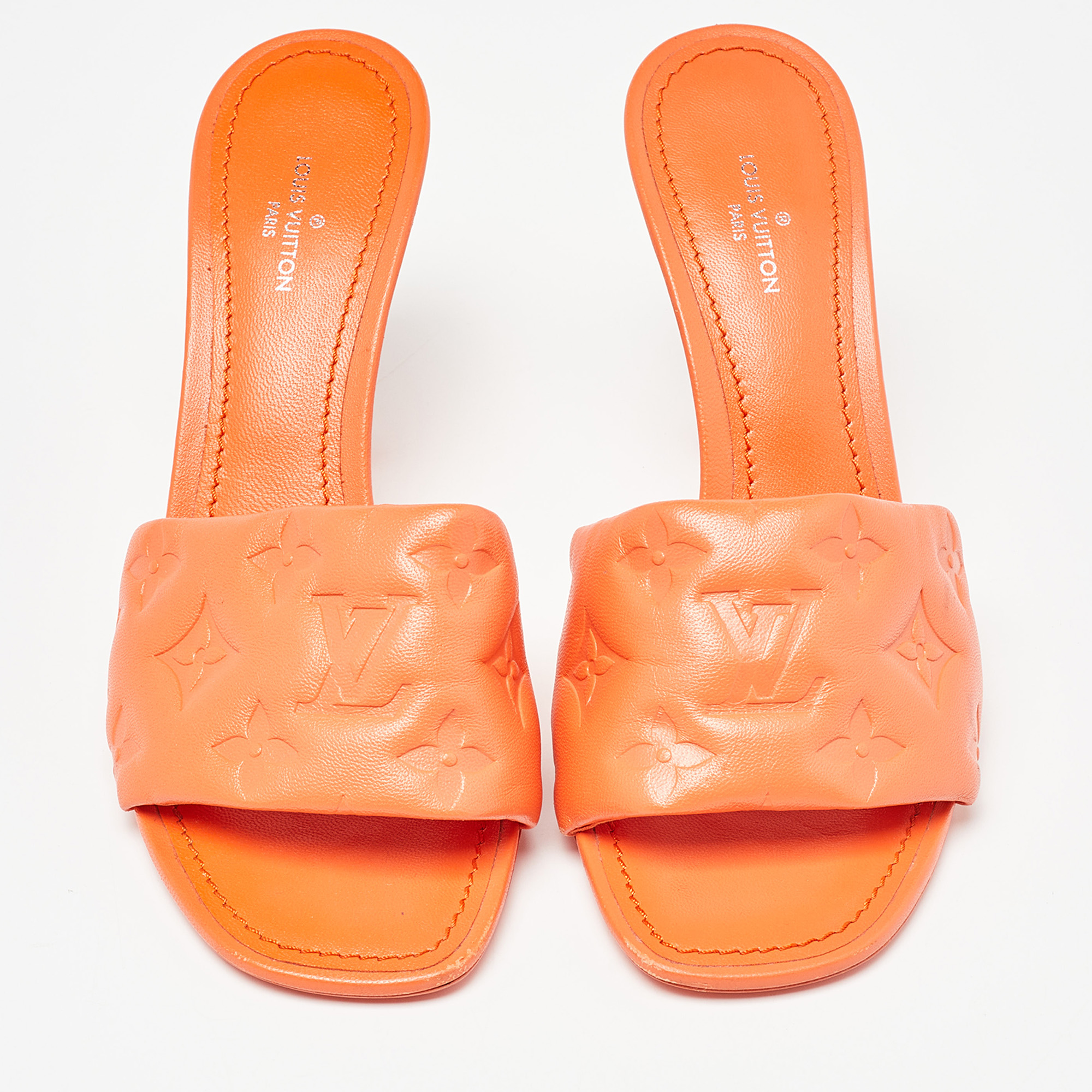 Louis Vuitton Orange Monogram Leather Revival Open Toe Slide Sandals Size 36