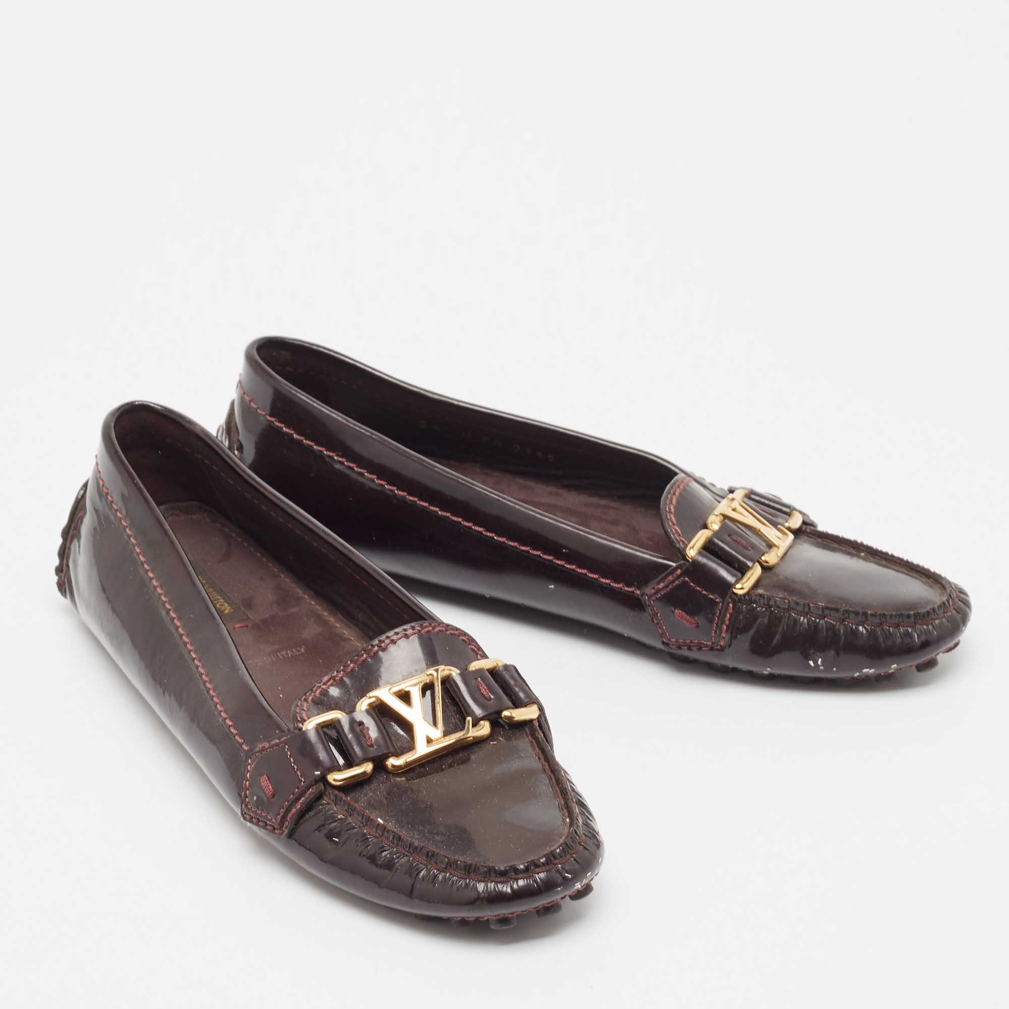 Louis Vuitton Burgundy Patent Leather Oxford Loafers Size 36