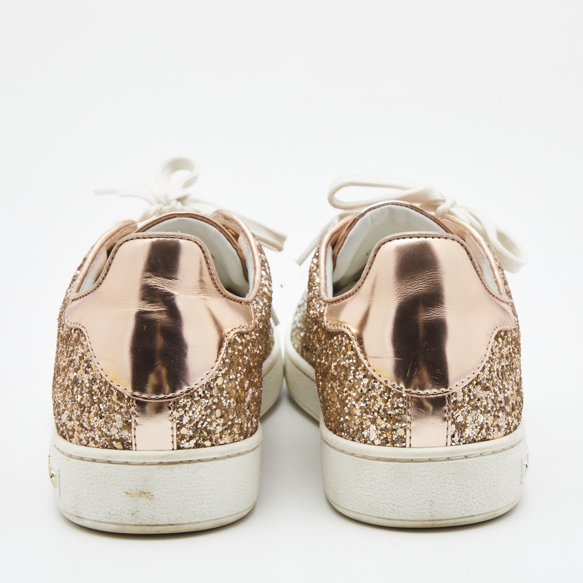 Louis Vuitton Two Tone Leather And Coarse Glitter Frontrow Sneakers Size 35