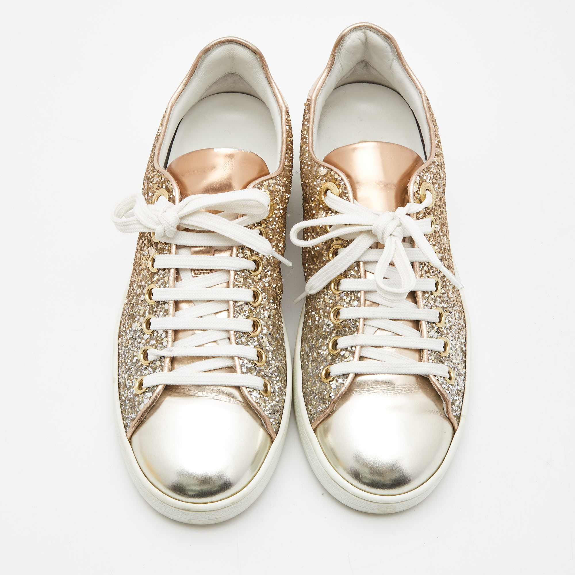 Louis Vuitton Two Tone Leather And Coarse Glitter Frontrow Sneakers Size 35