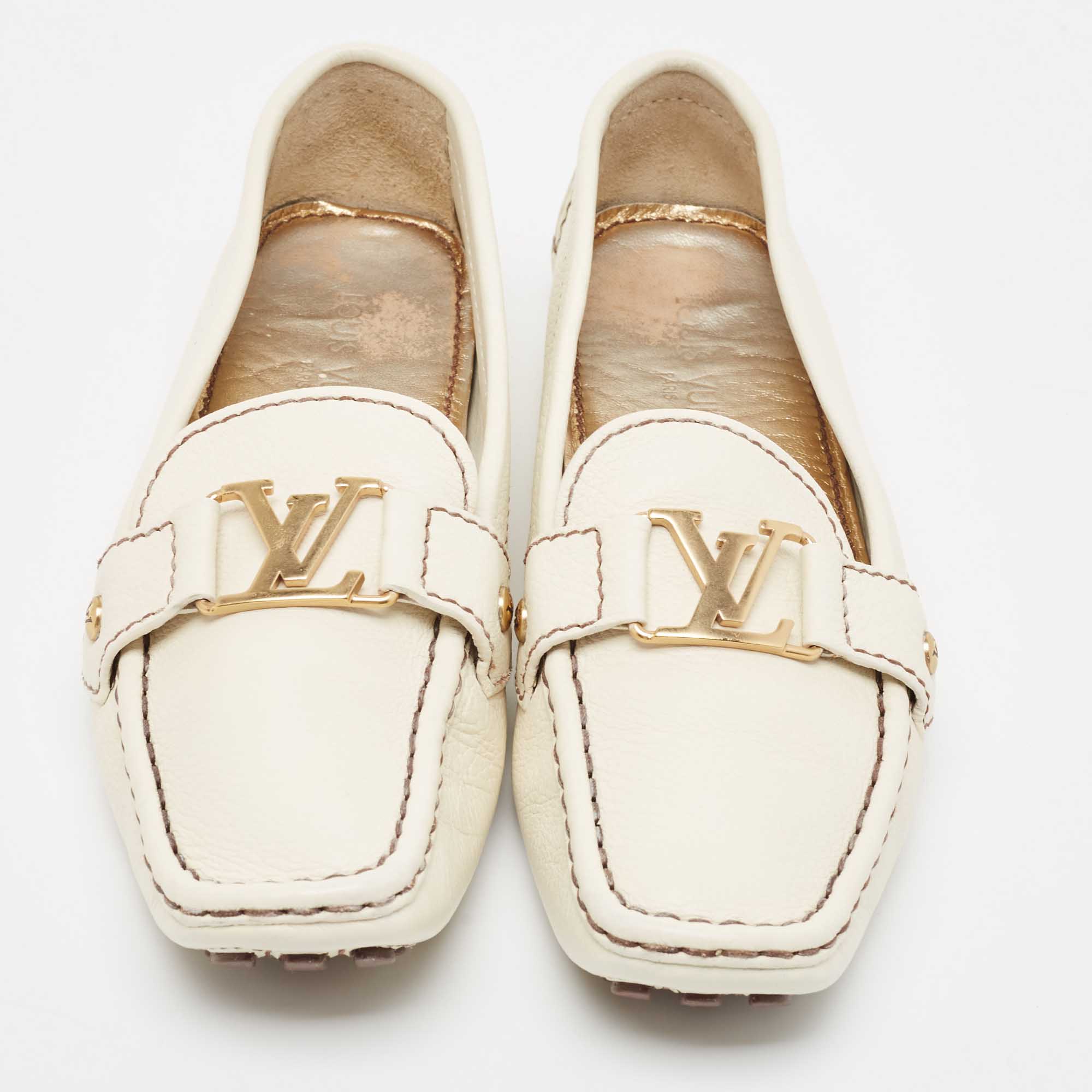 Louis Vuitton Cream Leather Monte Carlo  Loafers Size 38.5
