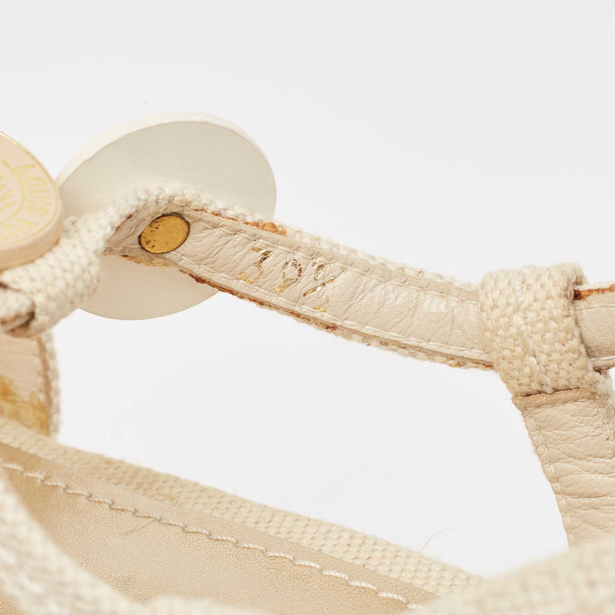 Louis Vuitton Cream Canvas Wedge Espadrilles Sandals Size 37