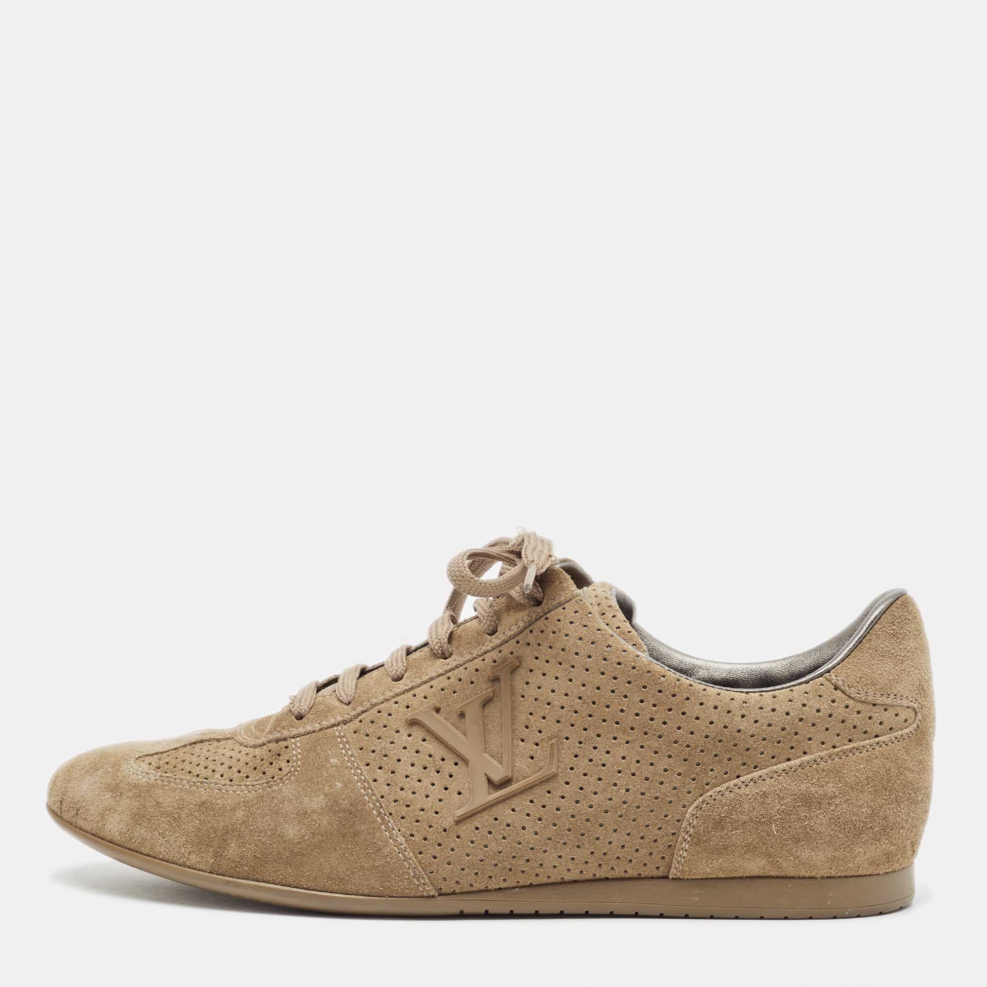 Louis vuitton beige perforated suede low top sneakers size 38