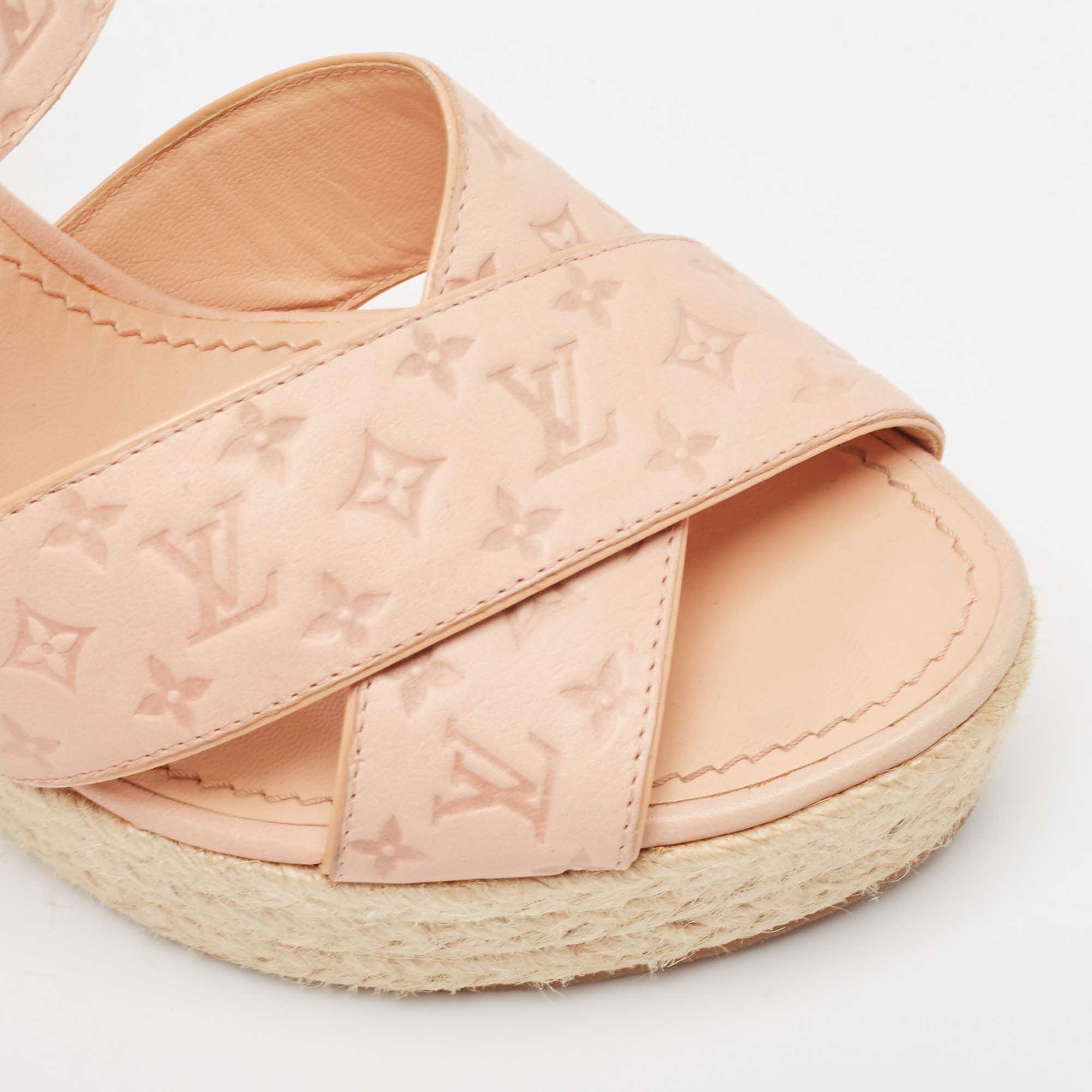 Louis Vuitton Beige Monogram Denim Formentera Espadrilles Wedge Sandals Size 38