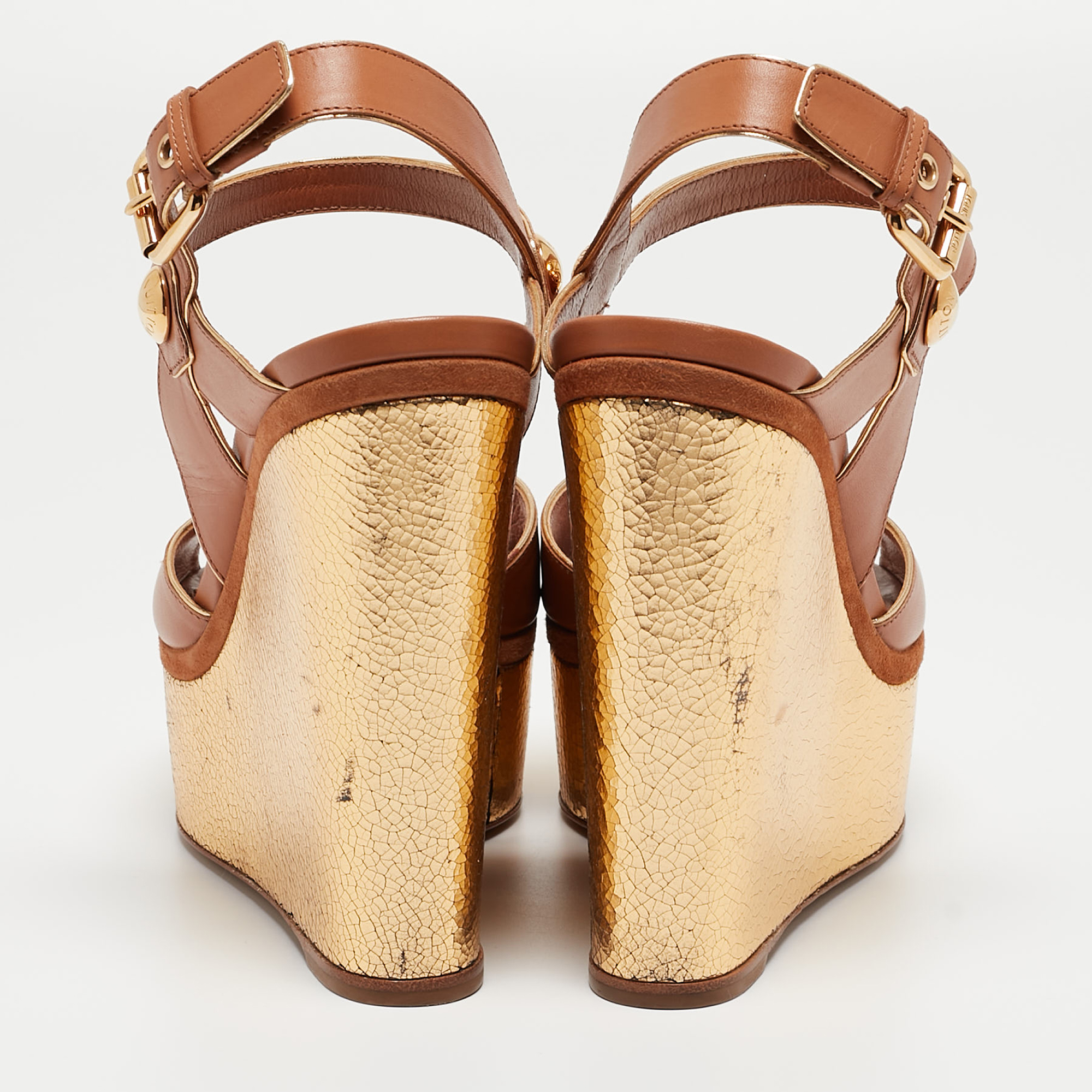 Louis Vuitton Beige Leather Wedge Sandals Size 38