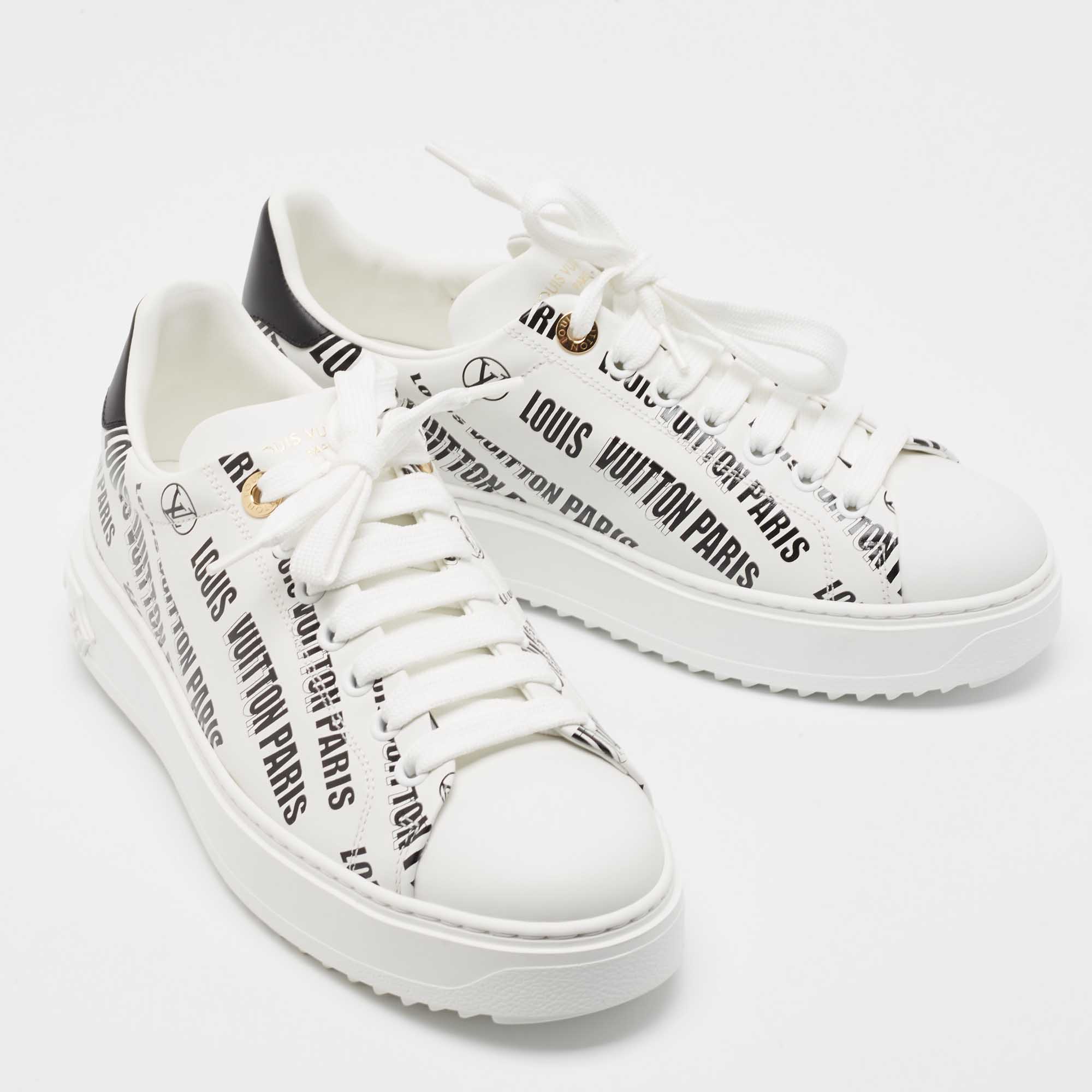 Louis Vuitton White/Black Leather Logo Printed Time Out Sneakers Size 37.5