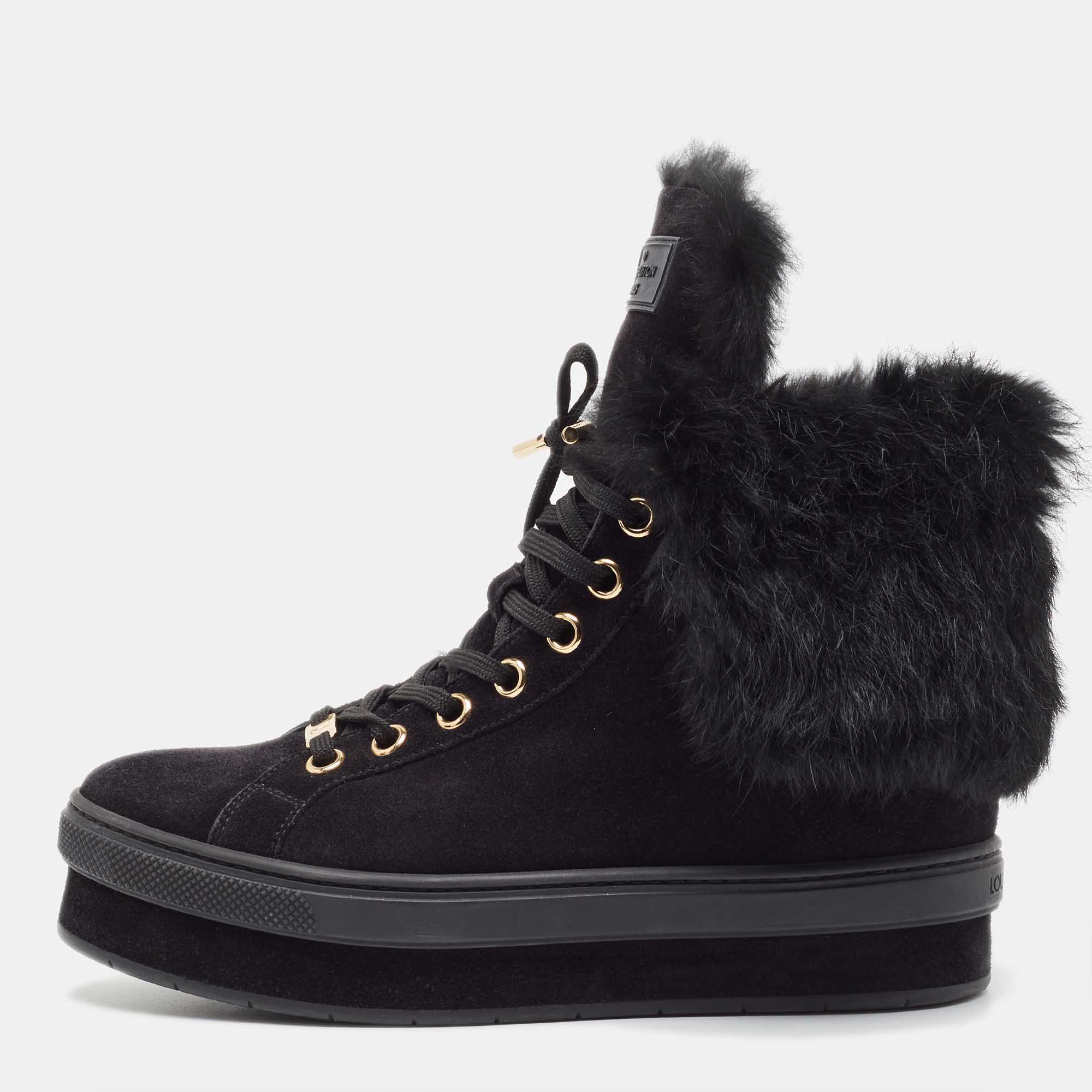 Louis Vuitton Black Suede And Fur Jazzy Sneakers 38