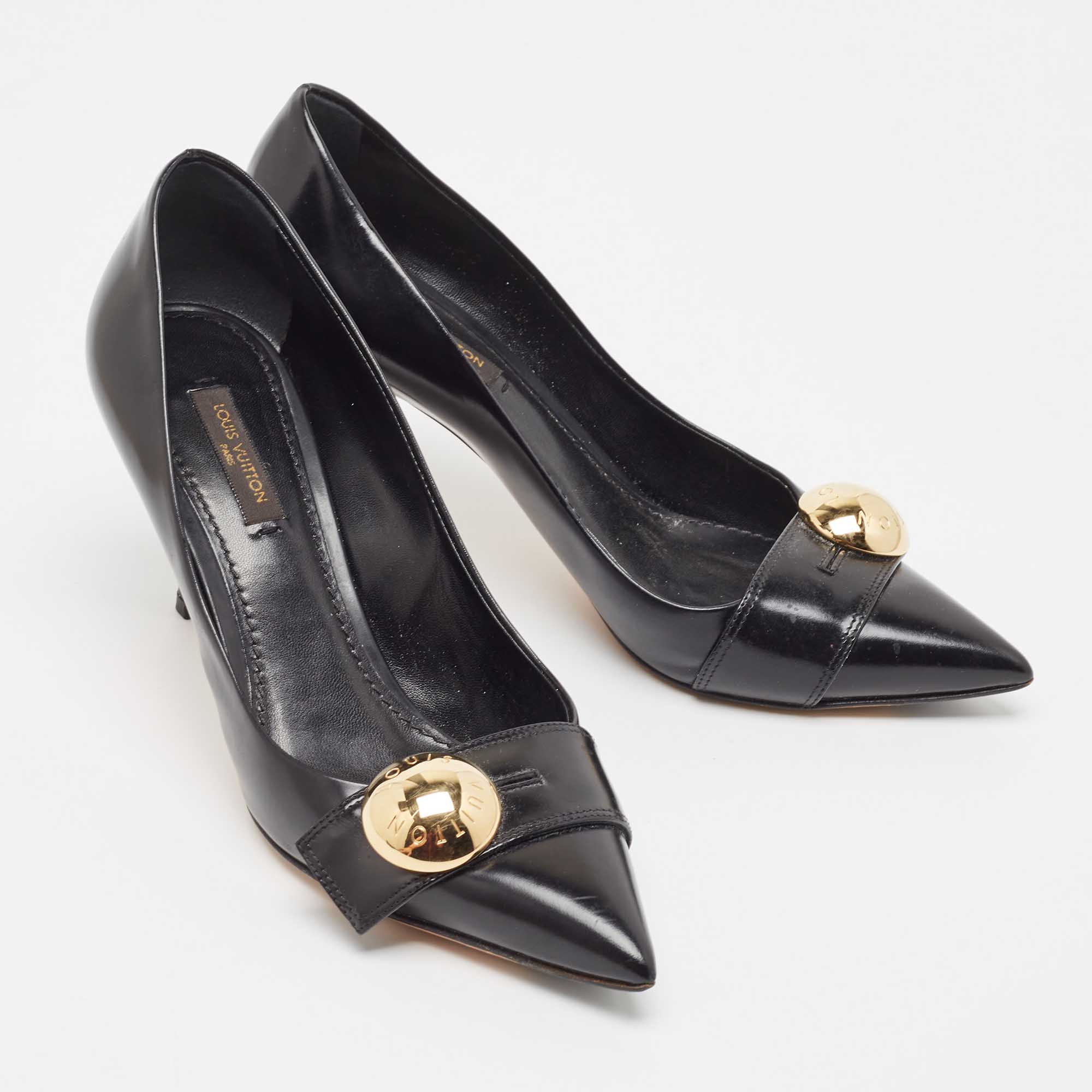 Louis Vuitton Black Leather Embellished Pointed Toe Pumps Size 37