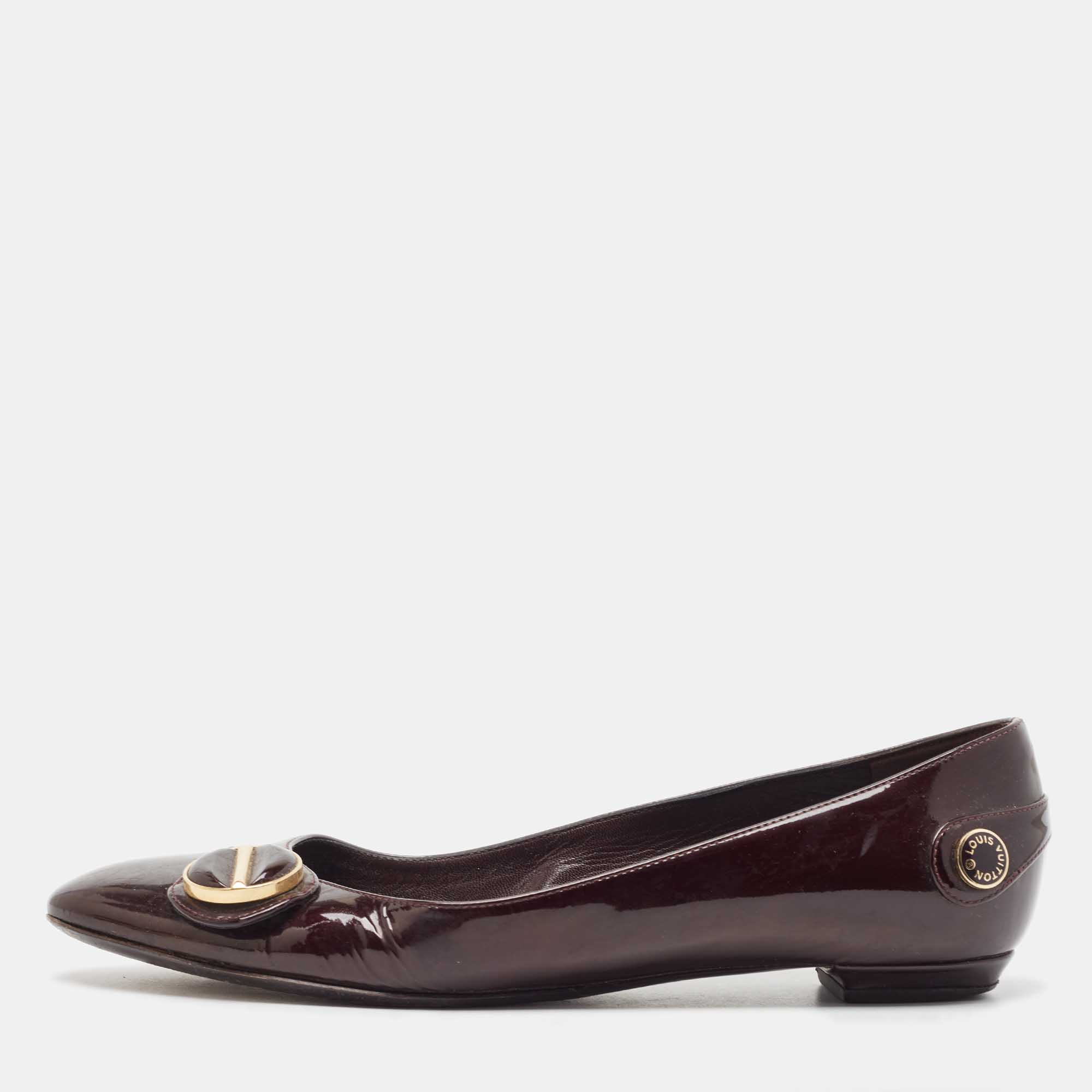 Louis Vuitton Burgundy Patent Leather Ballet Flats Size 37.5