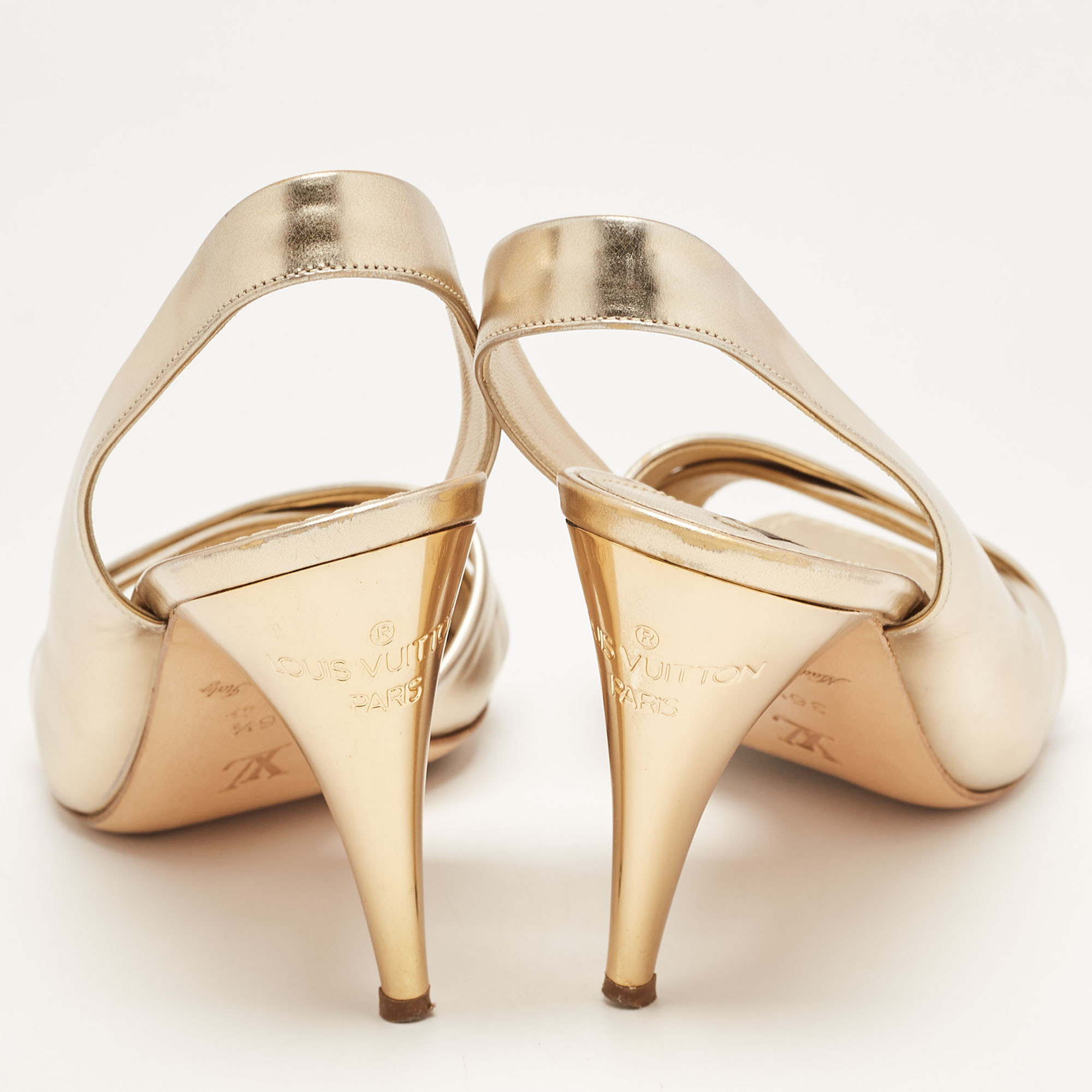 Louis Vuitton Gold Leather Slingback Sandals Size 36.5