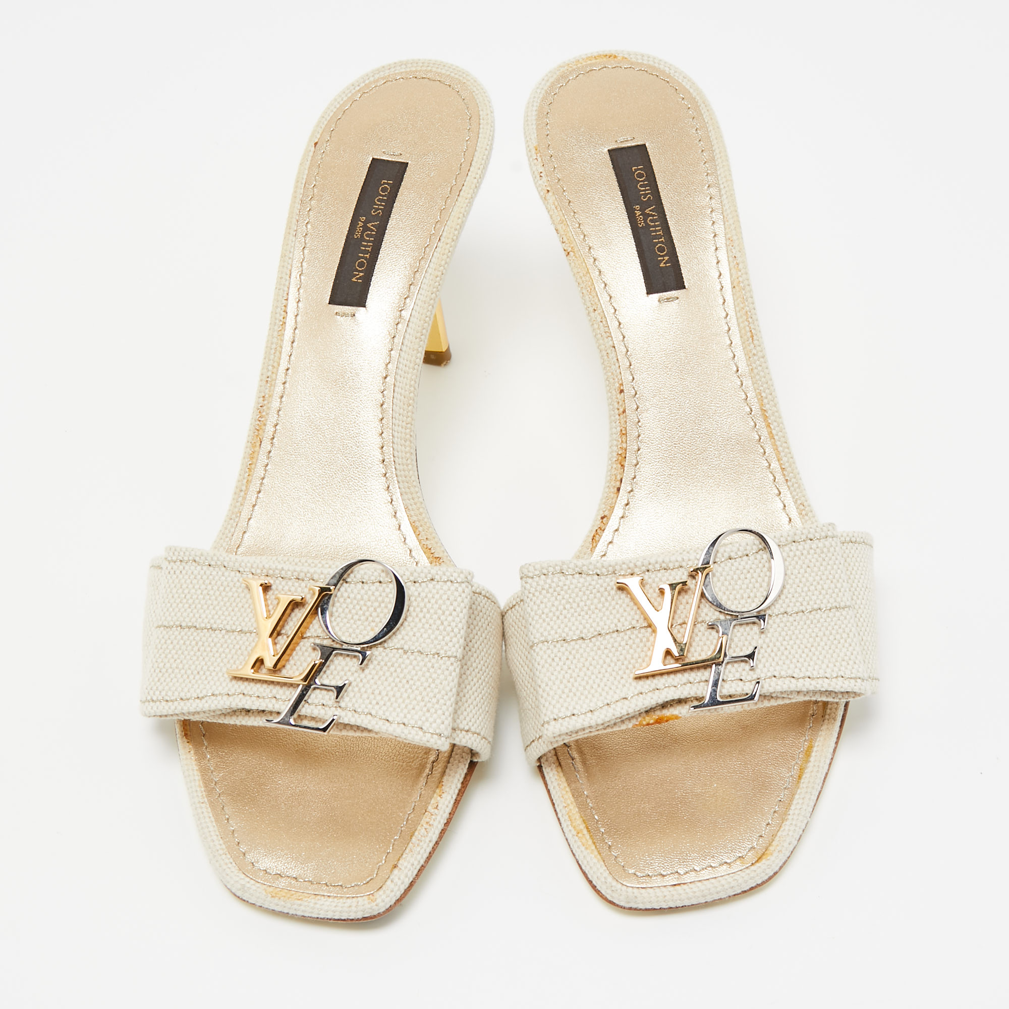 Louis Vuitton Cream Canvas Love Bow Slide Sandals Size 37.5
