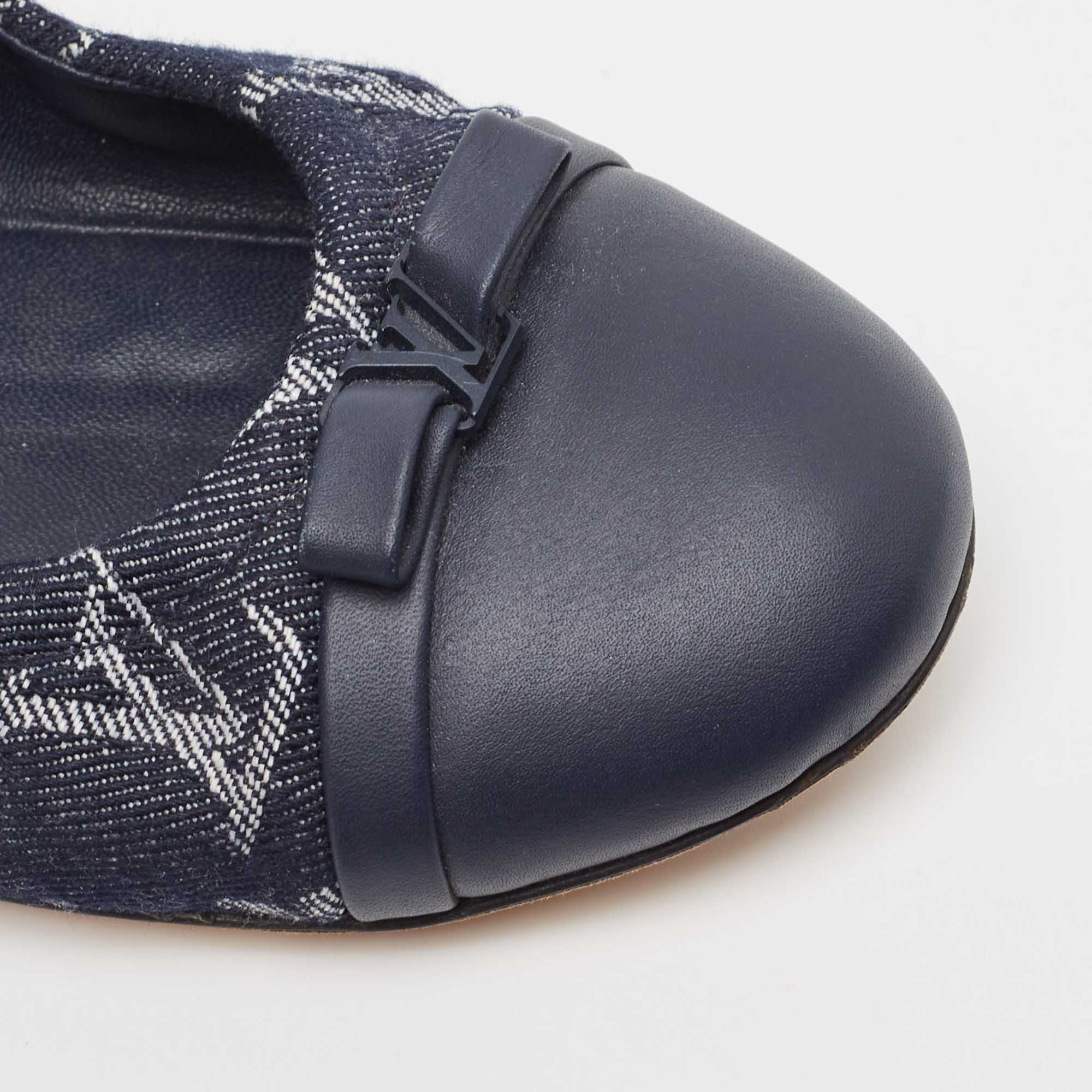 Louis Vuitton Navy Blue Monogram Canvas And Leather Elba Bow Ballet Flats Size 39.5