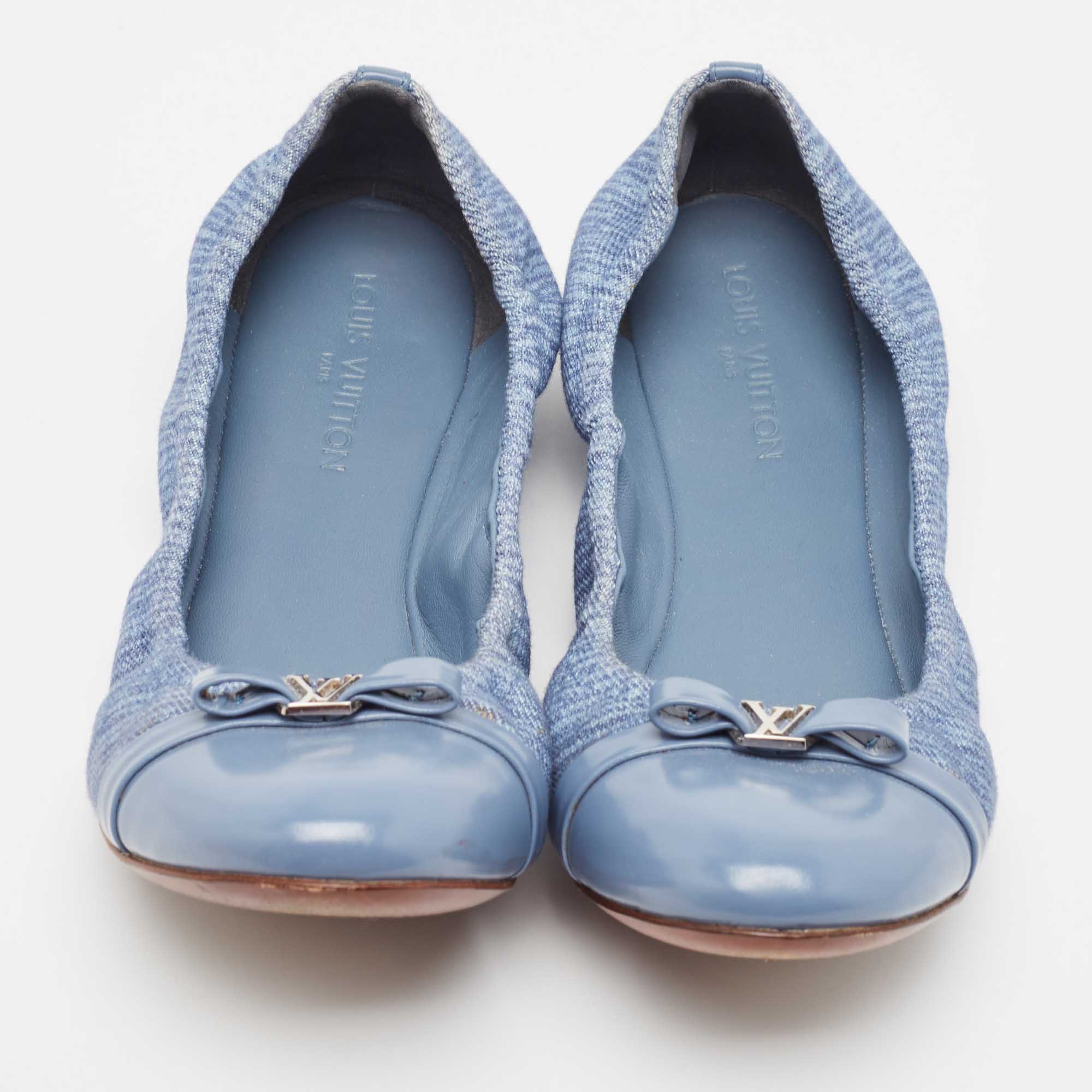 Louis Vuitton Blue Canvas And Leather Elba Scrunch Ballet Flats Size 37.5