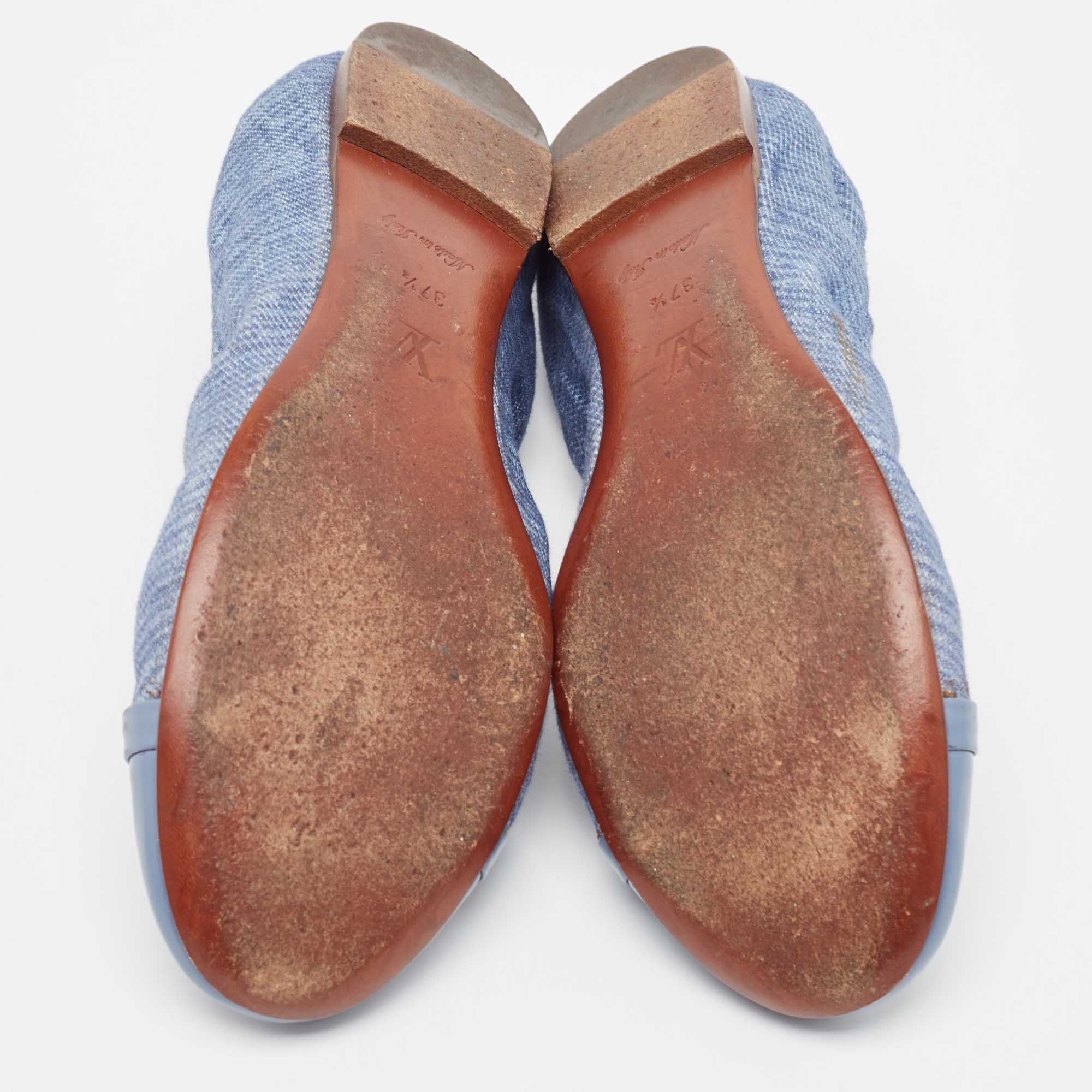 Louis Vuitton Blue Canvas And Leather Elba Scrunch Ballet Flats Size 37.5
