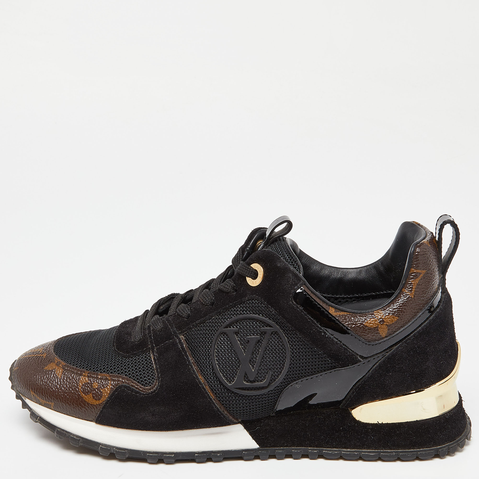Louis Vuitton Black/Brown Monogram Canvas,Leather And Mesh Run Away Sneakers Size 36.5