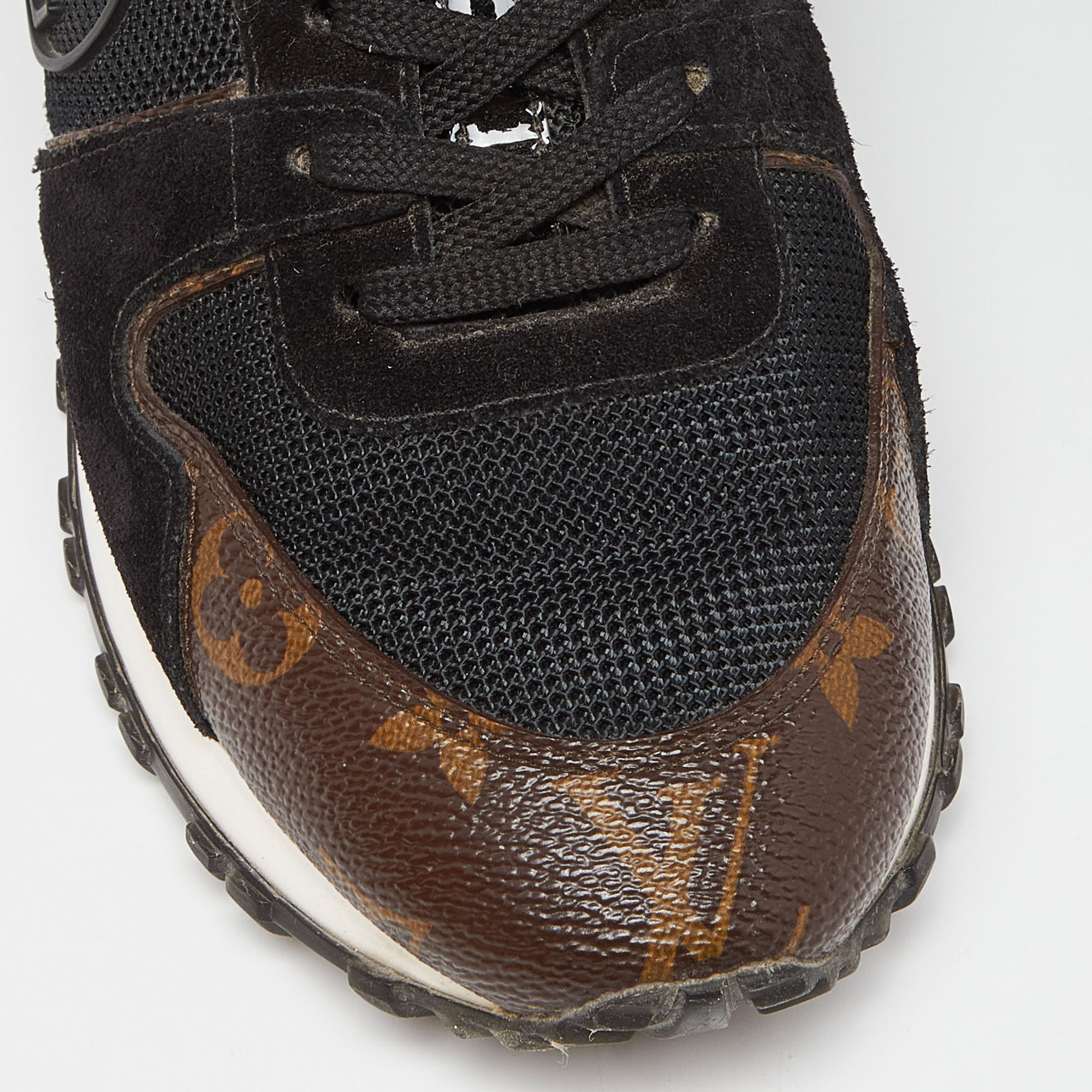 Louis Vuitton Black/Brown Monogram Canvas,Leather And Mesh Run Away Sneakers Size 36.5