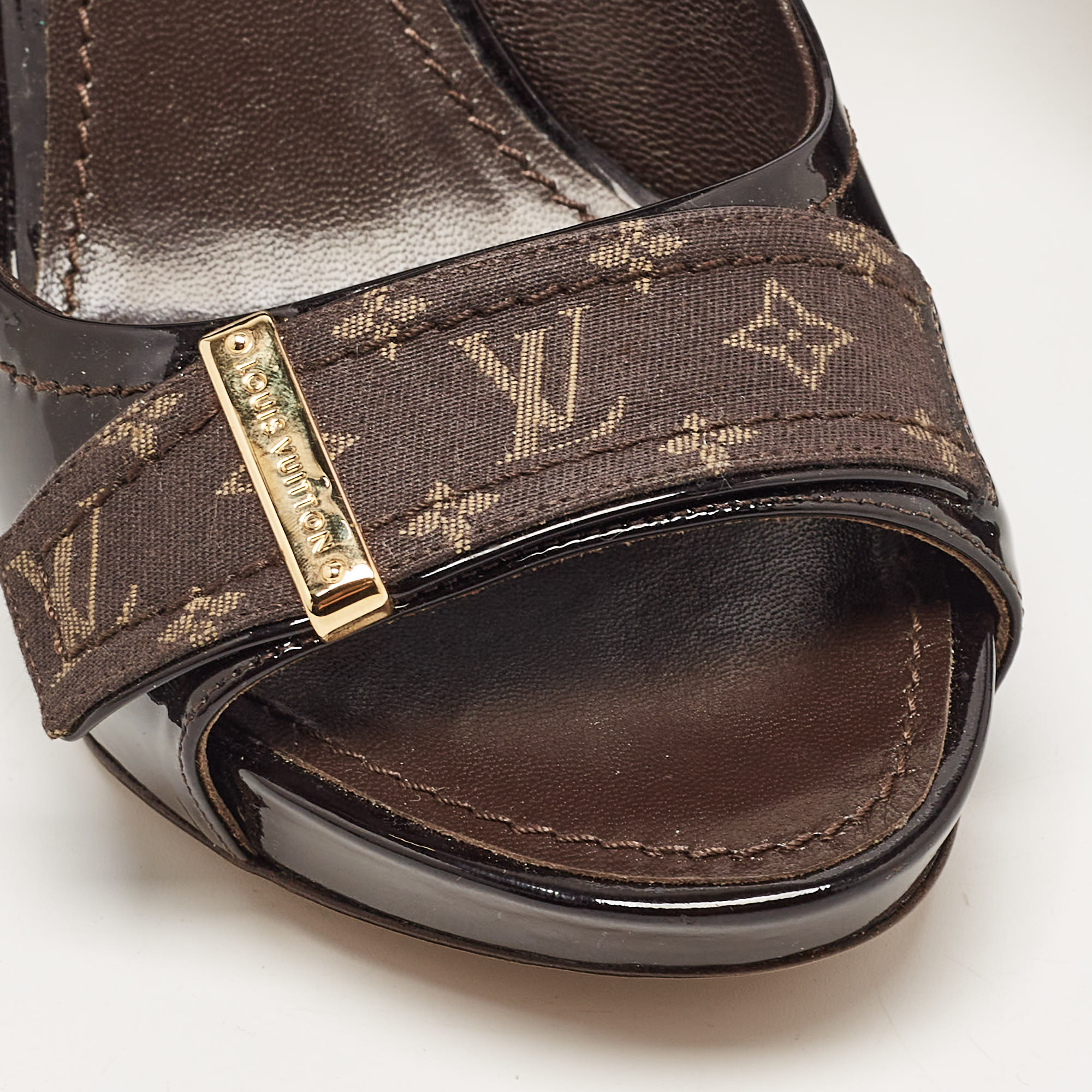 Louis Vuitton Dark Burgundy Patent Leather Open Toe Pumps Size 37.5