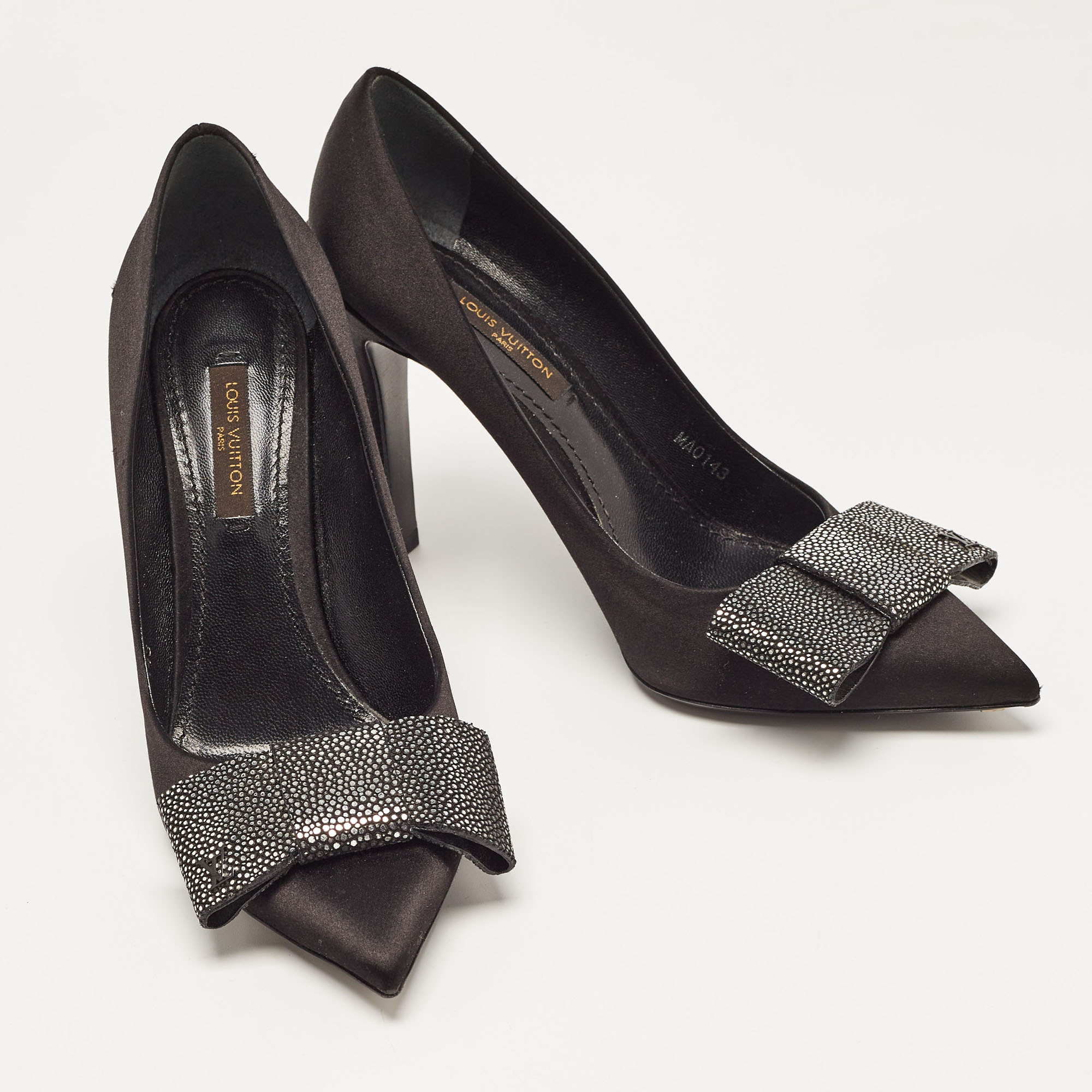 Louis Vuitton Black Satin Bow Pointed Toe Pumps Size 36.5