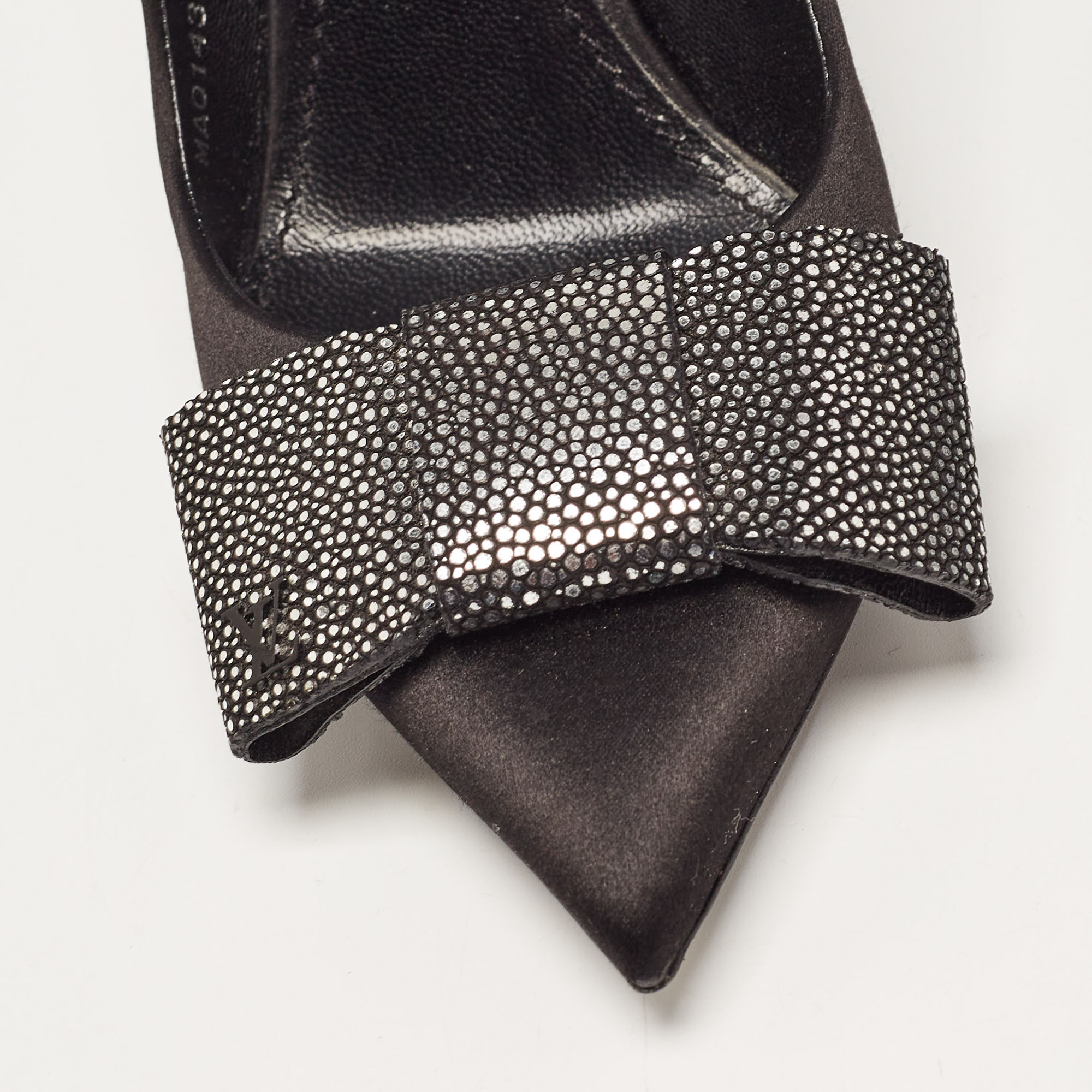 Louis Vuitton Black Satin Bow Pointed Toe Pumps Size 36.5