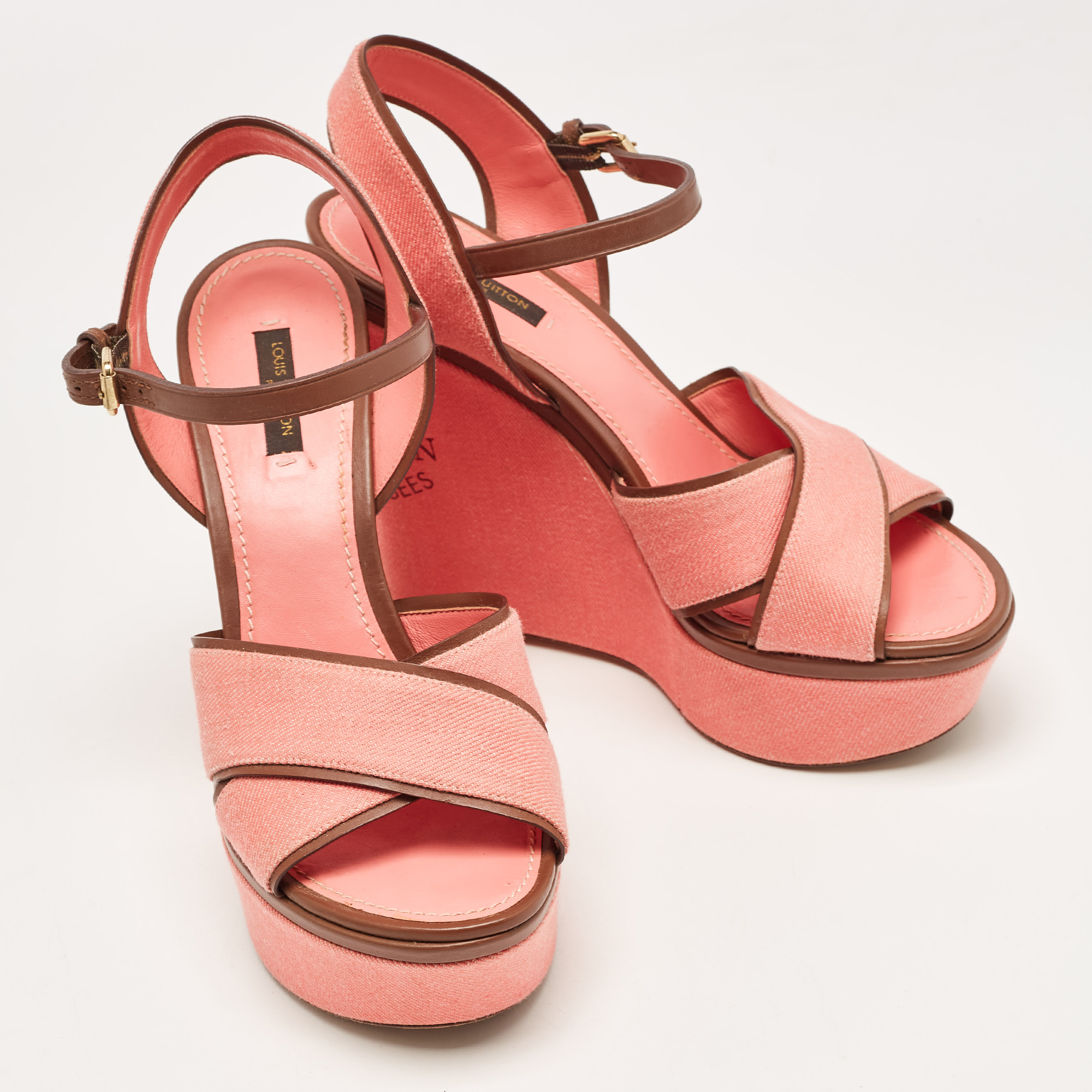 Louis Vuitton Pink Canvas And Leather Articles De Voyage  Wedge Sandals Size 40