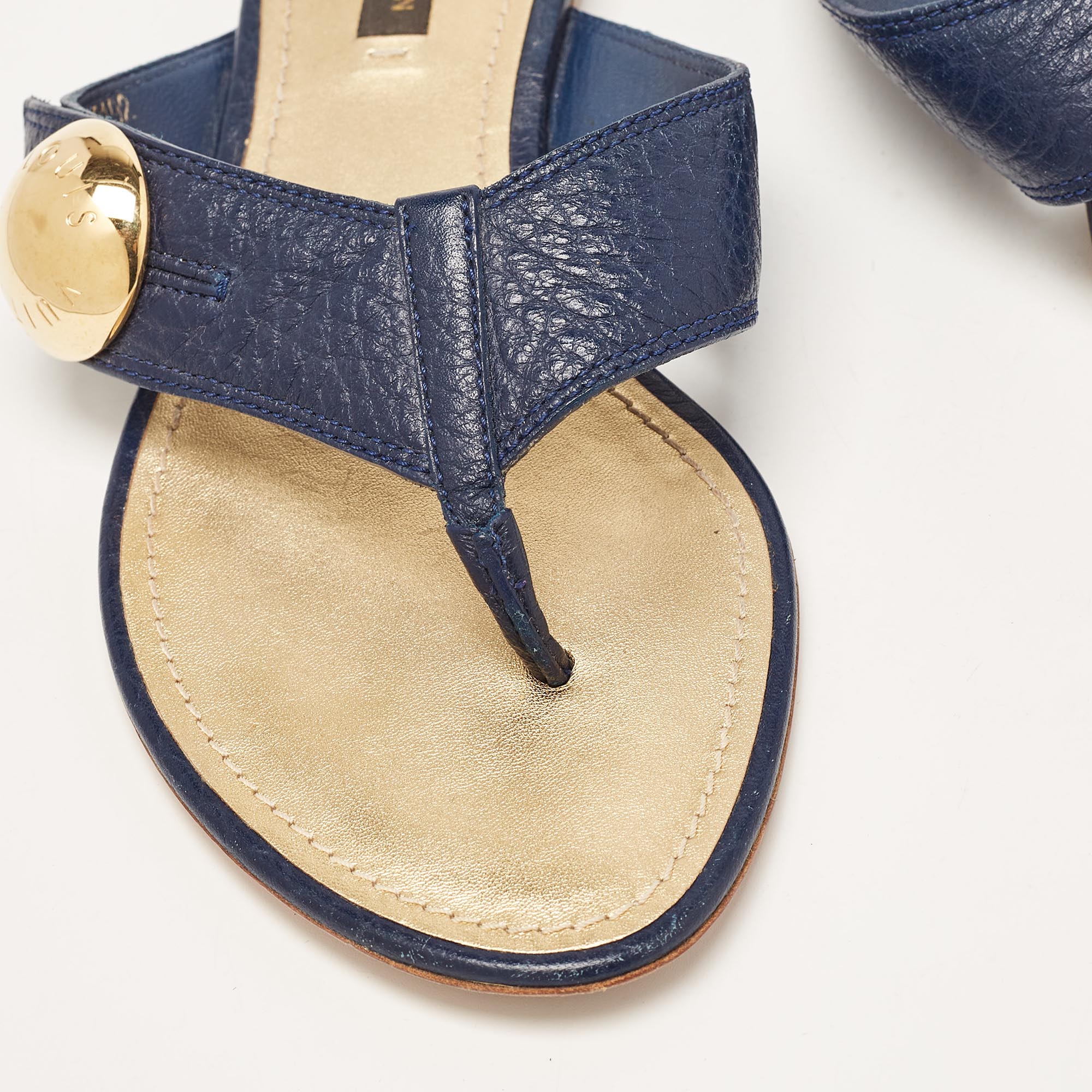 Louis Vuitton Blue Leather Thong Flat Slides Size 37