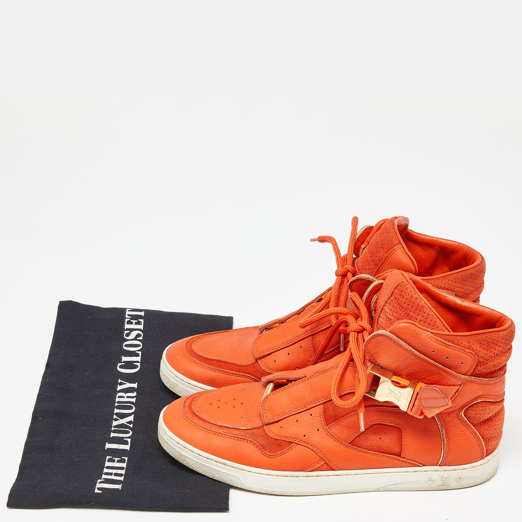 Louis Vuitton Orange Leather And Suede Slipstream High Top Sneakers Size 36