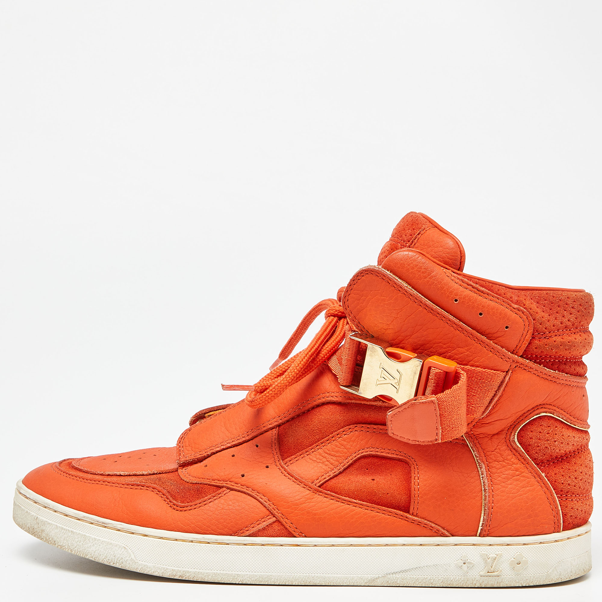 Louis vuitton orange leather and suede slipstream high top sneakers size 36